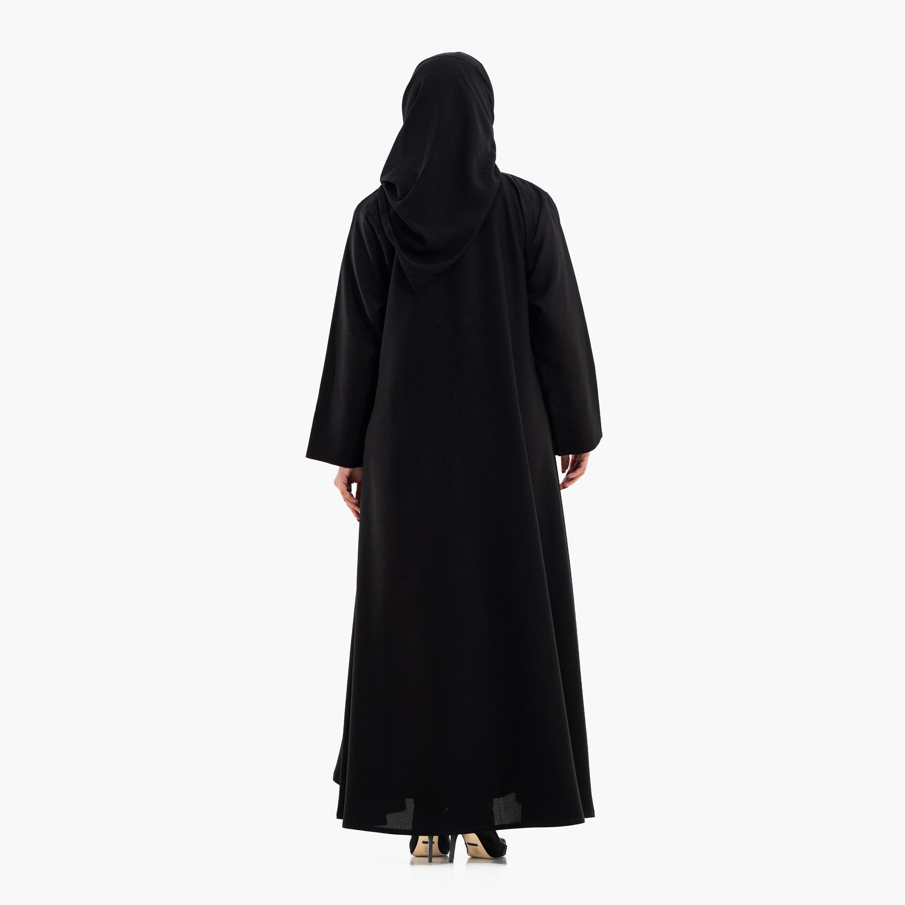 عباية سهرة نسائية مزينة بخرز "فلورال" مع حجاب - أسود من زاهية-women-arabicclothing-abayas-image-5