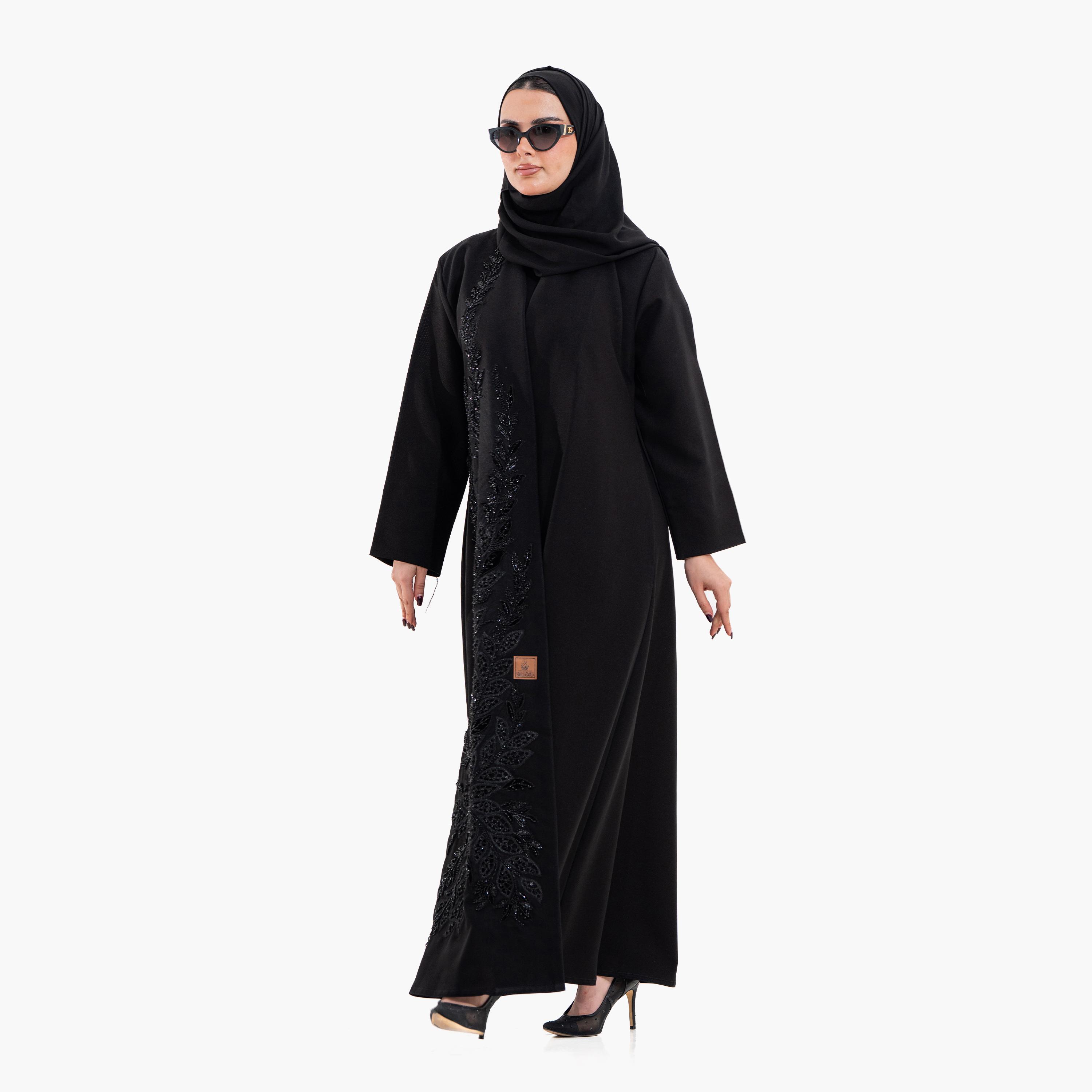 Zahiyh Black Floral Beaded Women's Evening Abaya with Hijab-women-arabicclothing-abayas-image-3