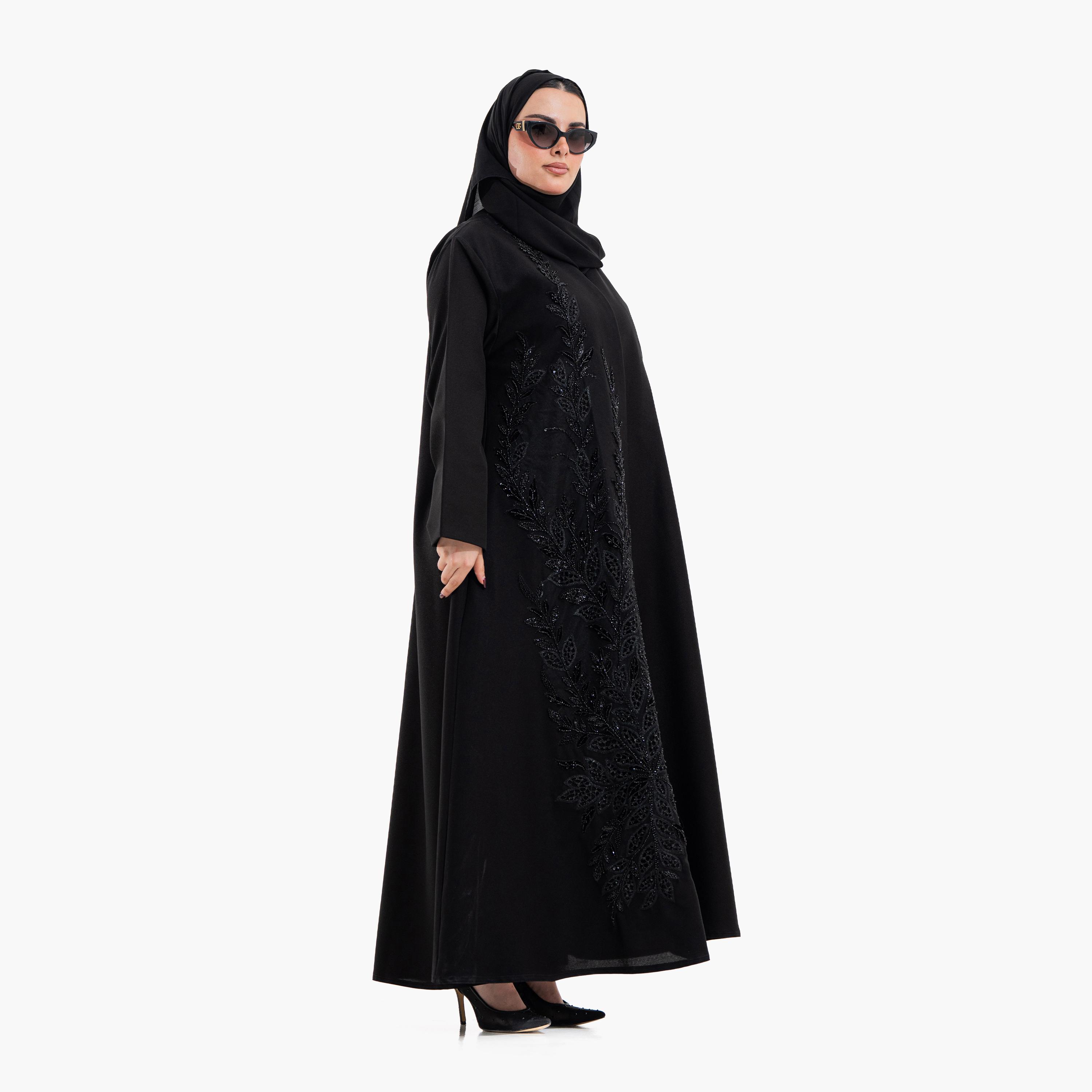 Zahiyh Black Floral Beaded Women's Evening Abaya with Hijab-women-arabicclothing-abayas-image-4