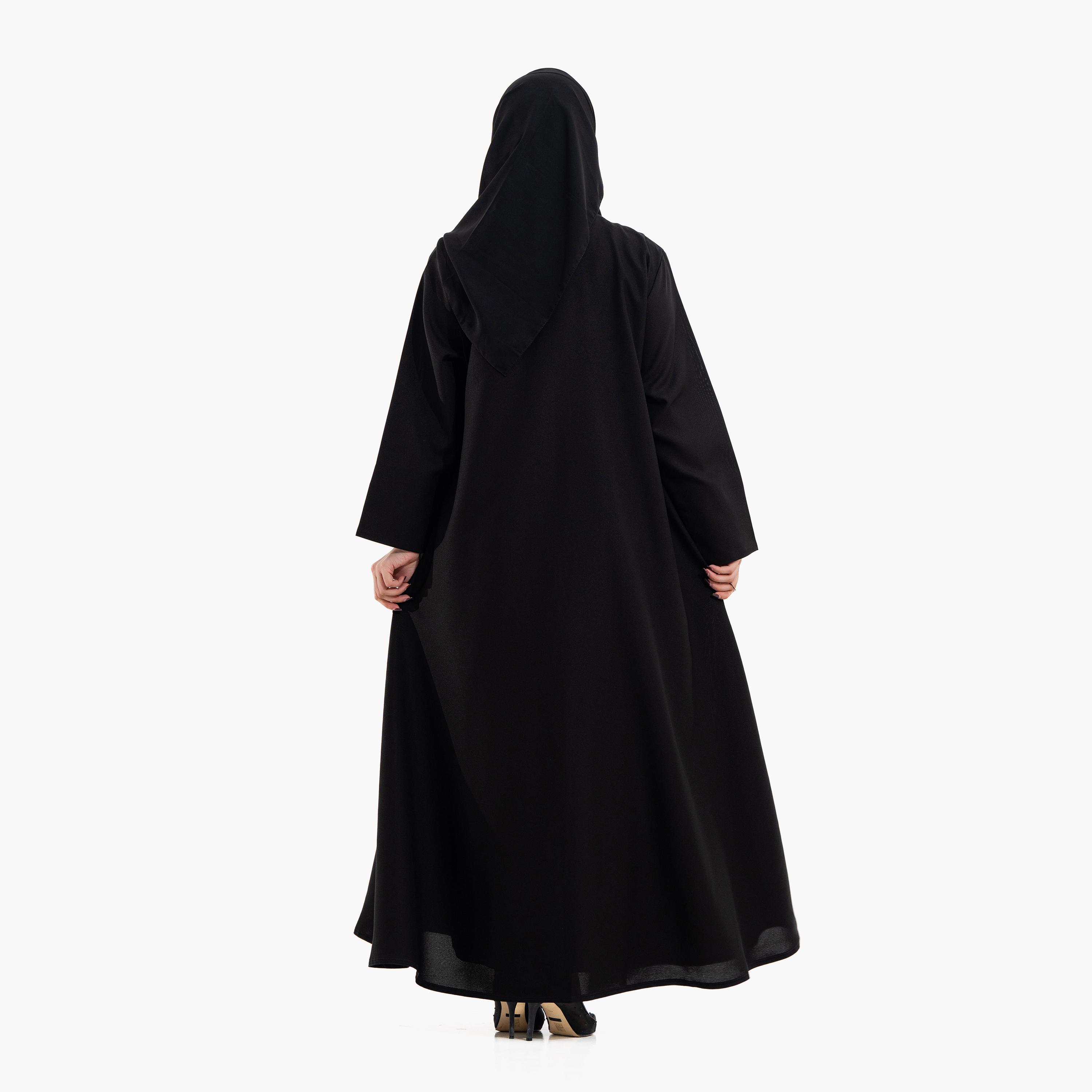 Zahiyh Black Floral Beaded Women's Evening Abaya with Hijab-women-arabicclothing-abayas-image-5