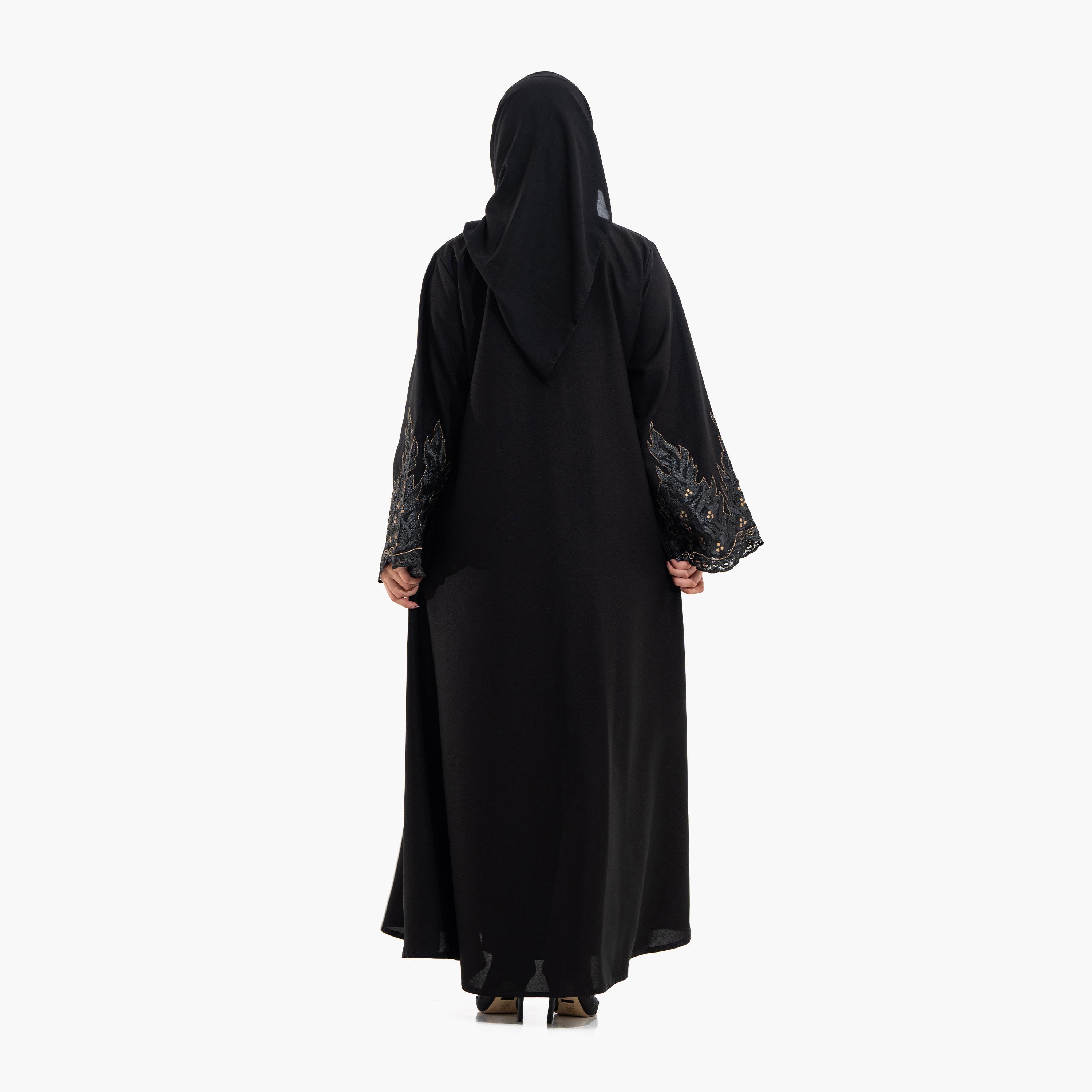 عباية سهرة نسائية بتطريز "أبستراكت فلورال" مع حجاب - أسود من زاهية-women-arabicclothing-abayas-image-6