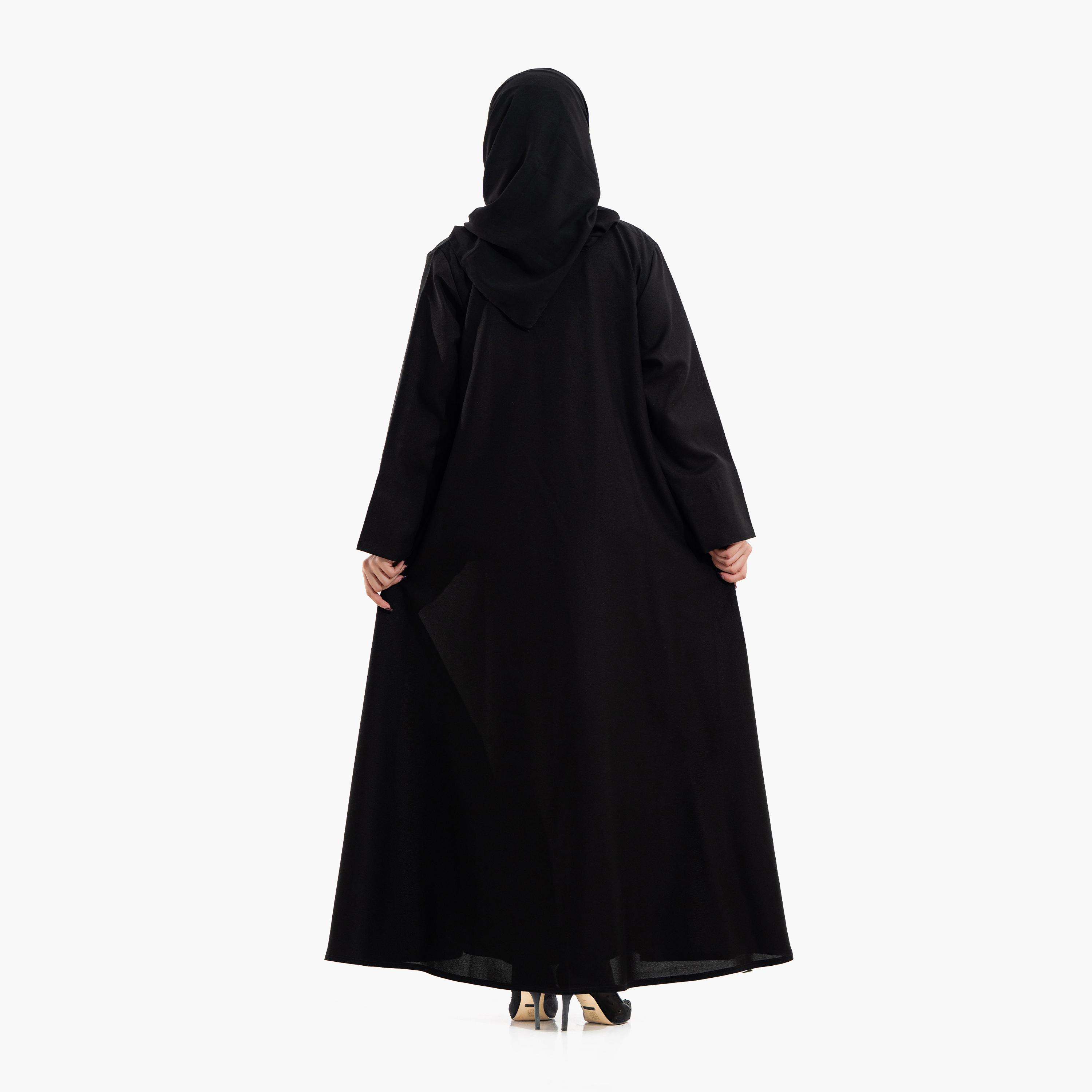 عباية سهرة نسائية مزينة بالخرز وتطريز "فلورال" مع حجاب - أسود من زاهية-women-arabicclothing-abayas-image-5
