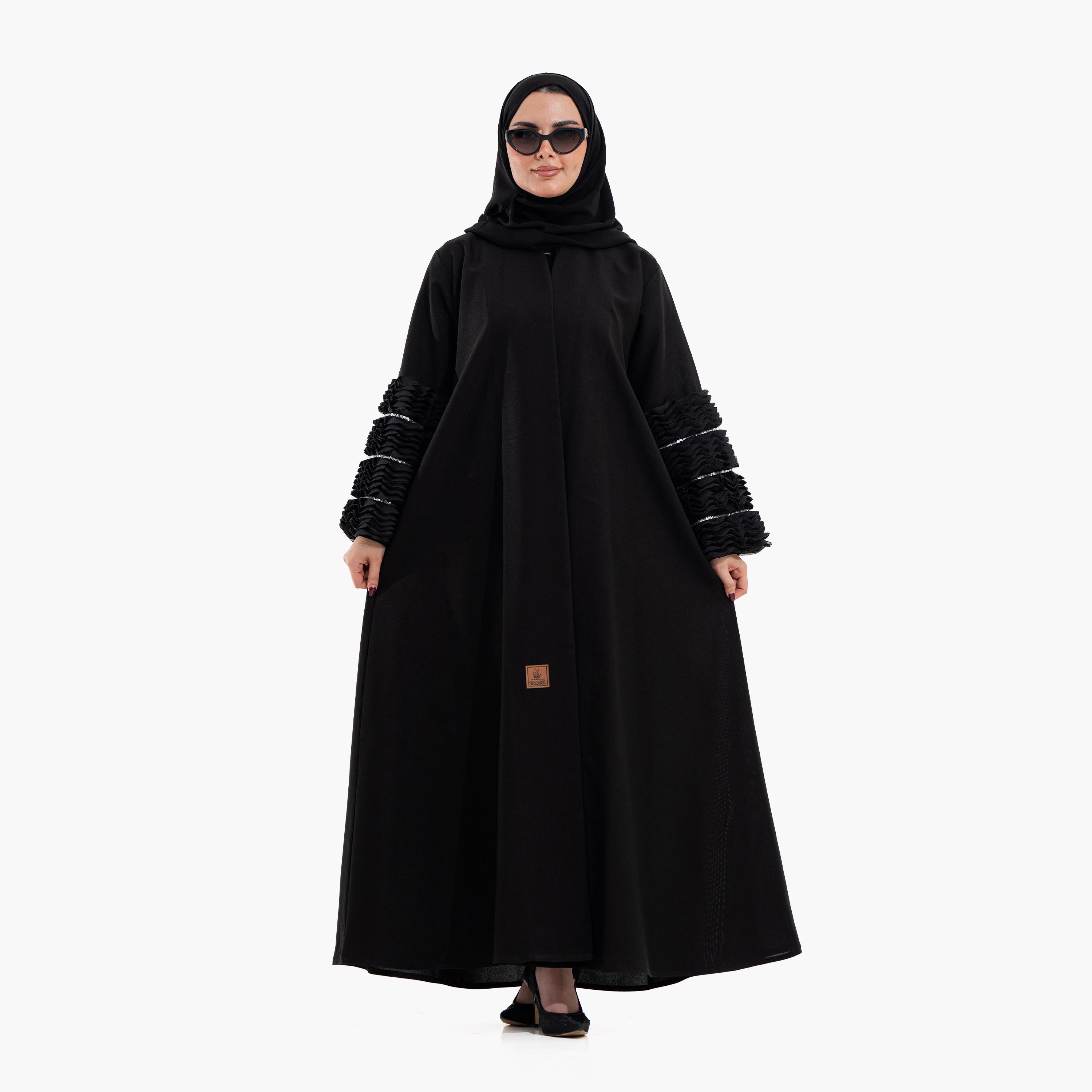 عباية نسائية بأكمام "رافلد" مع حجاب - أسود من زاهية-women-arabicclothing-abayas-image-1