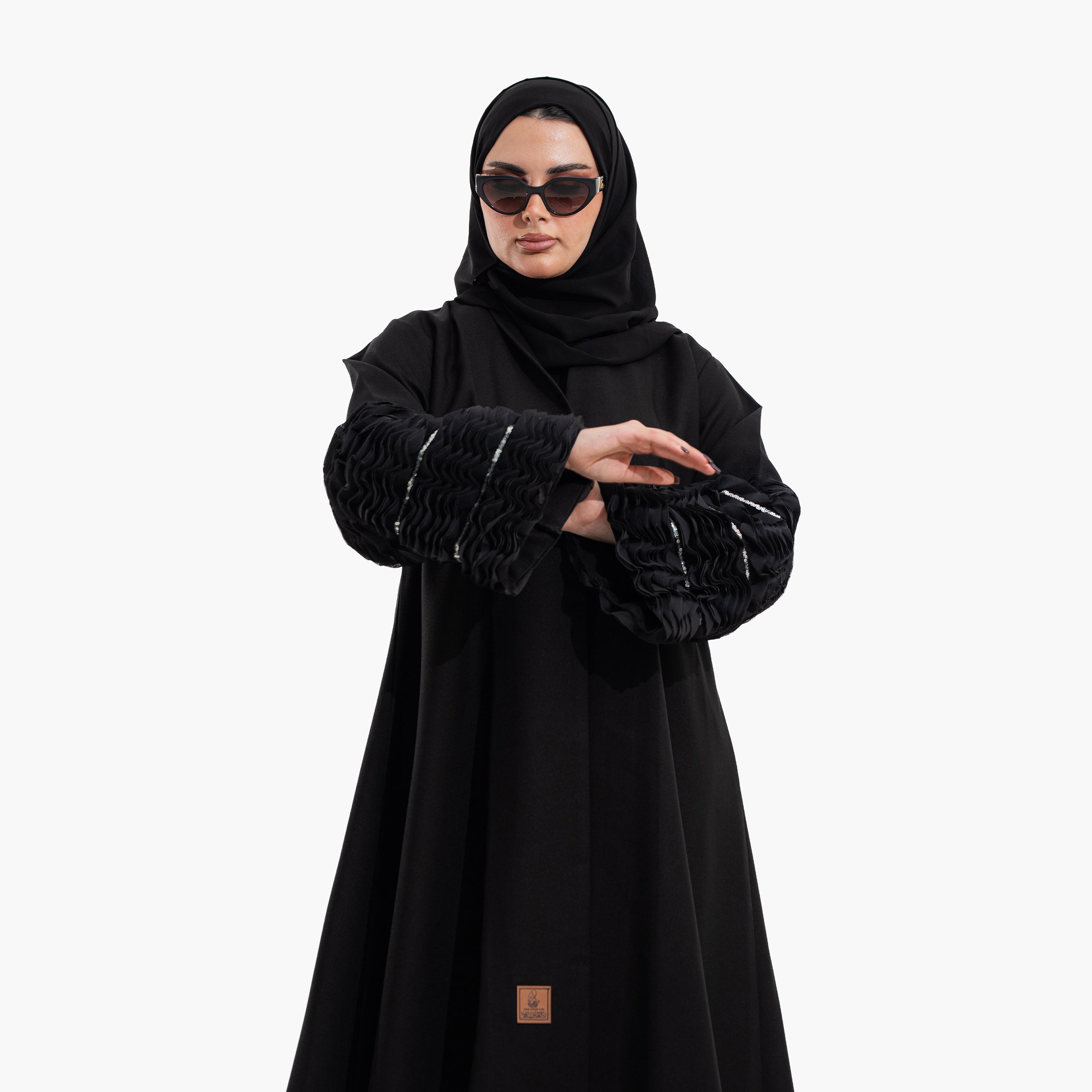 عباية نسائية بأكمام "رافلد" مع حجاب - أسود من زاهية-women-arabicclothing-abayas-image-2