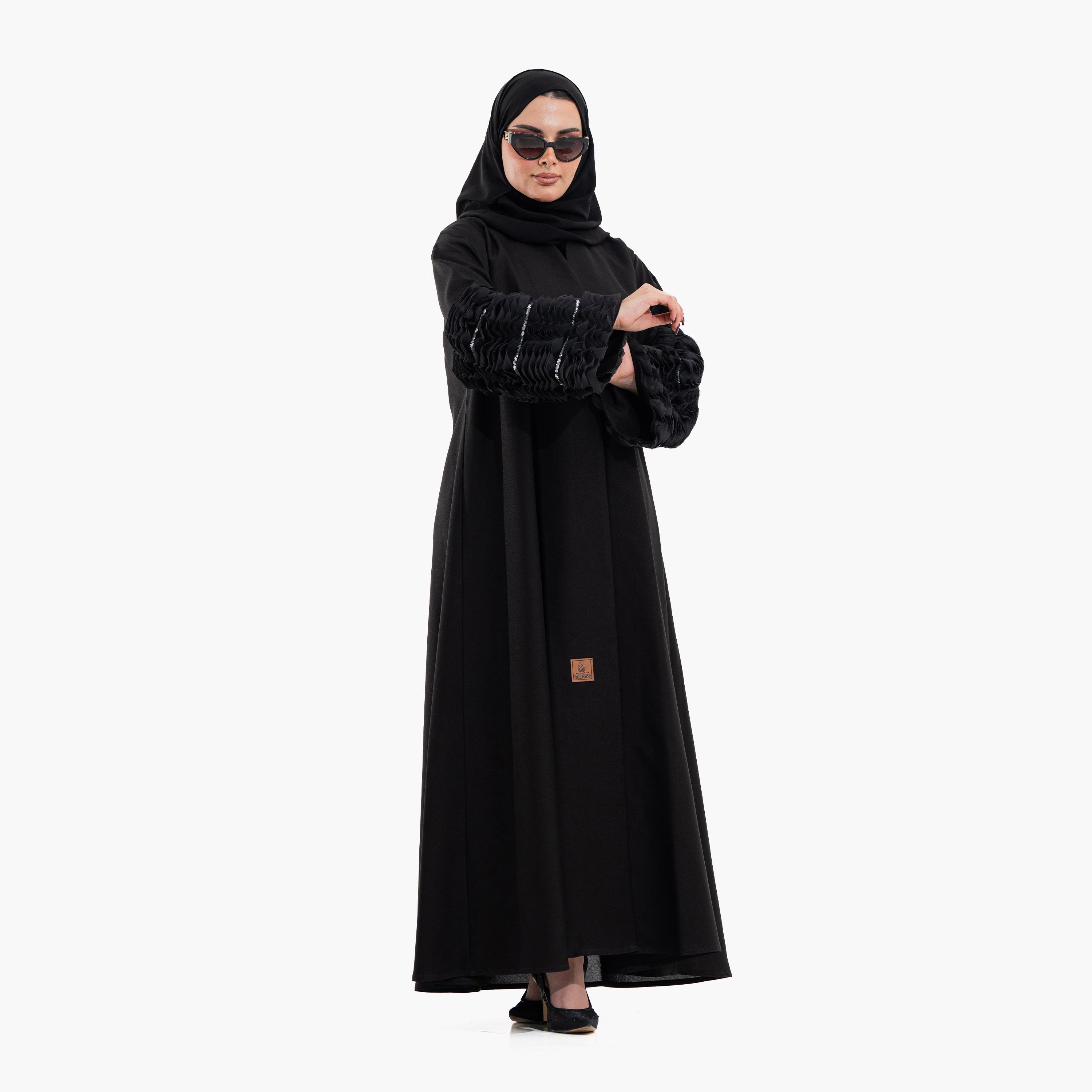 عباية نسائية بأكمام "رافلد" مع حجاب - أسود من زاهية-women-arabicclothing-abayas-image-4