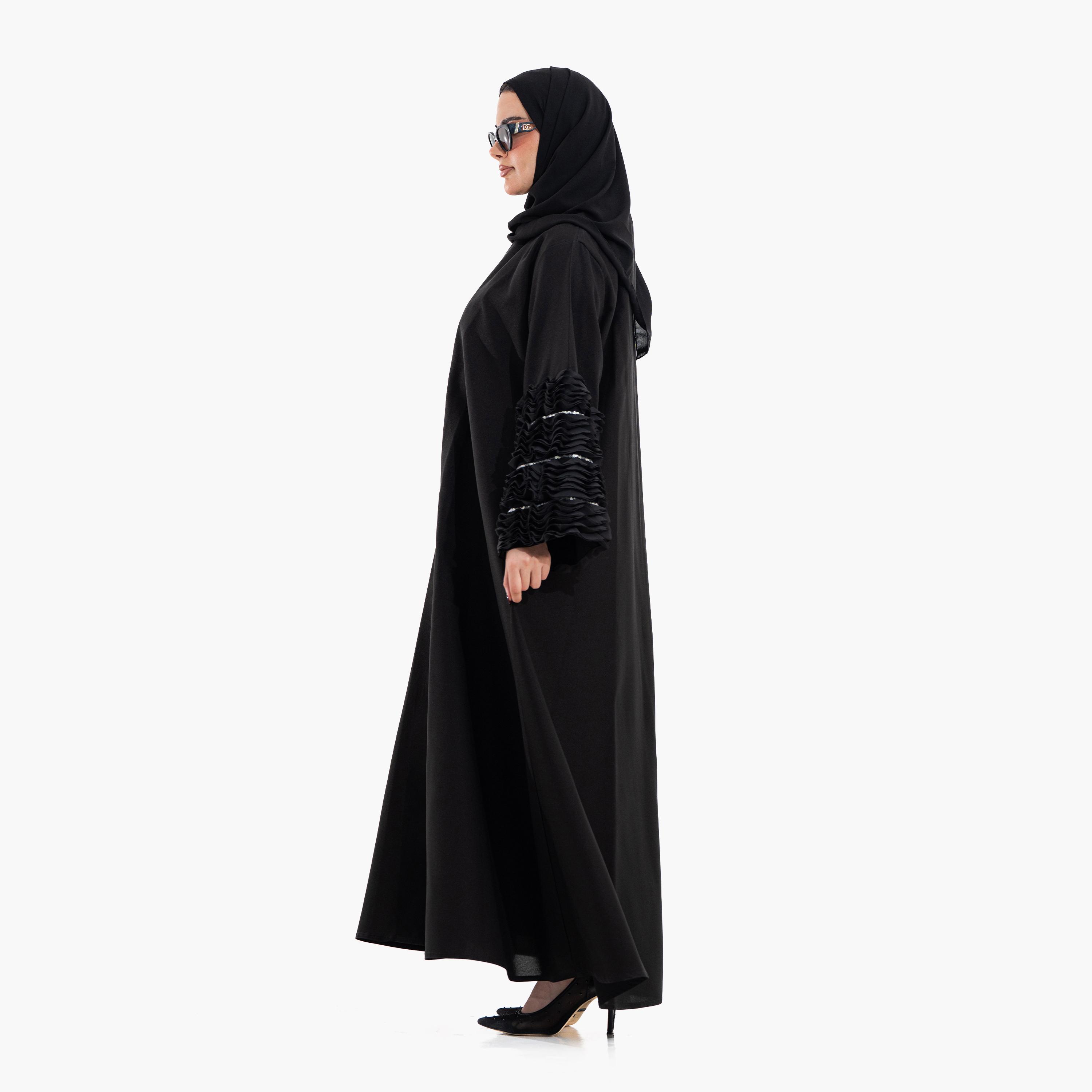 عباية نسائية بأكمام "رافلد" مع حجاب - أسود من زاهية-women-arabicclothing-abayas-image-5