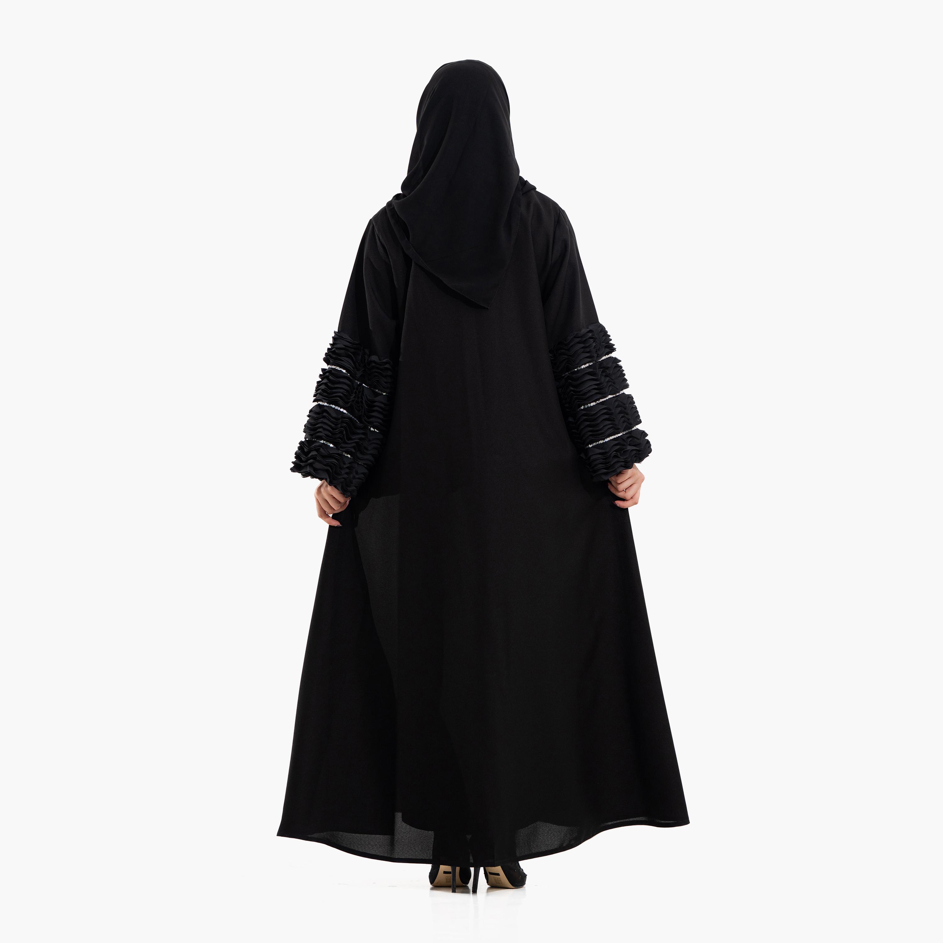 عباية نسائية بأكمام "رافلد" مع حجاب - أسود من زاهية-women-arabicclothing-abayas-image-6