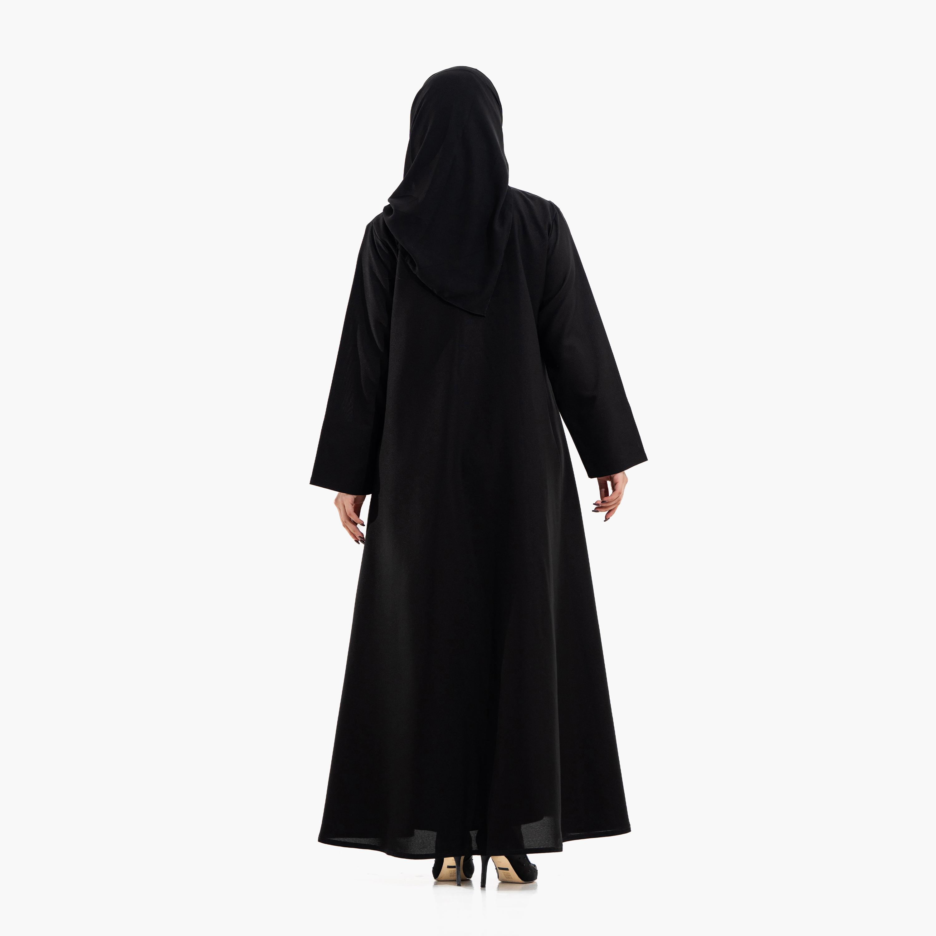 عباية سهرة نسائية مزينة بخرز "فلورال" مع حجاب - أسود من زاهية-women-arabicclothing-abayas-image-6