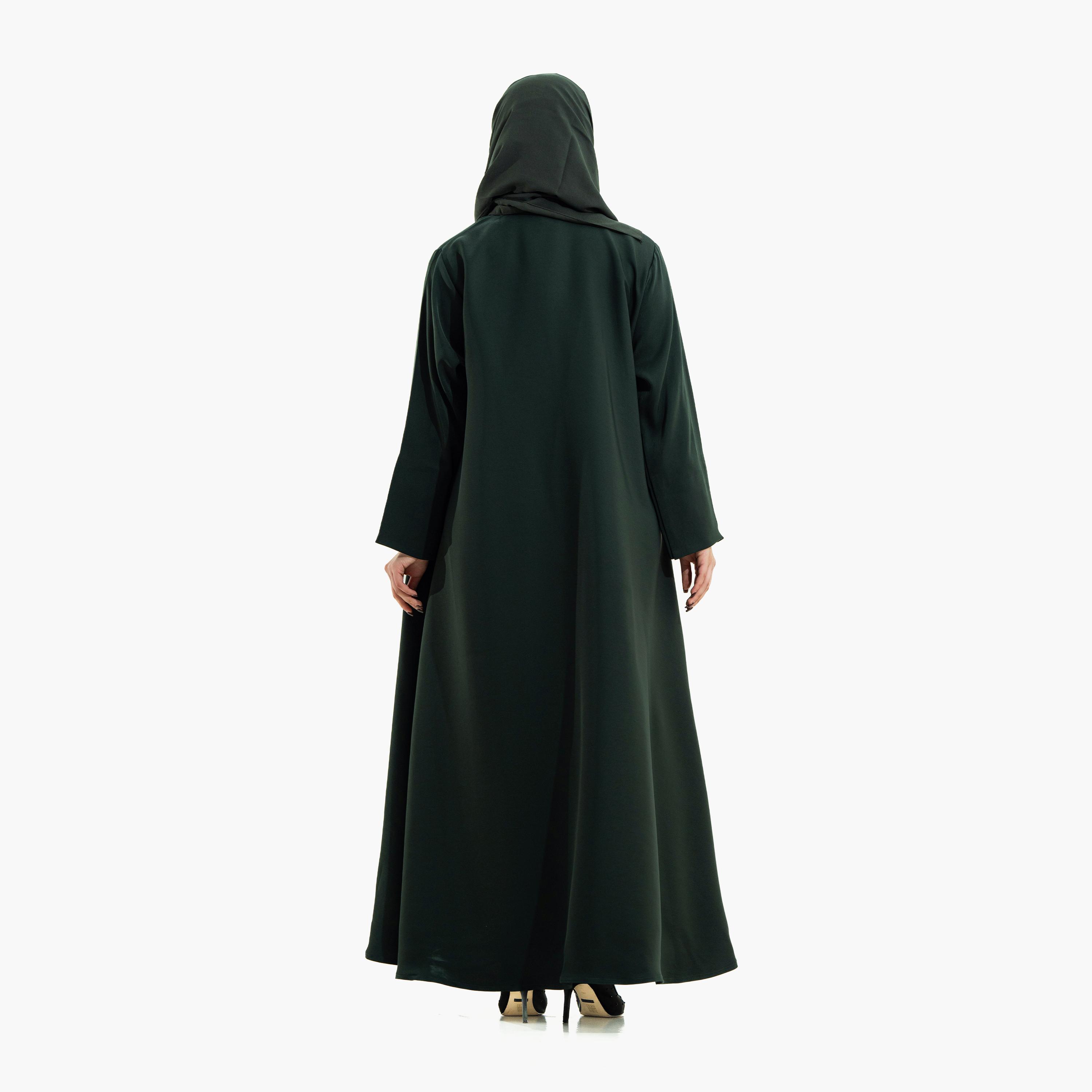 Zahiyh Green Beaded & Floral Embroidered Women's Evening Abaya with Hijab-women-arabicclothing-abayas-image-6