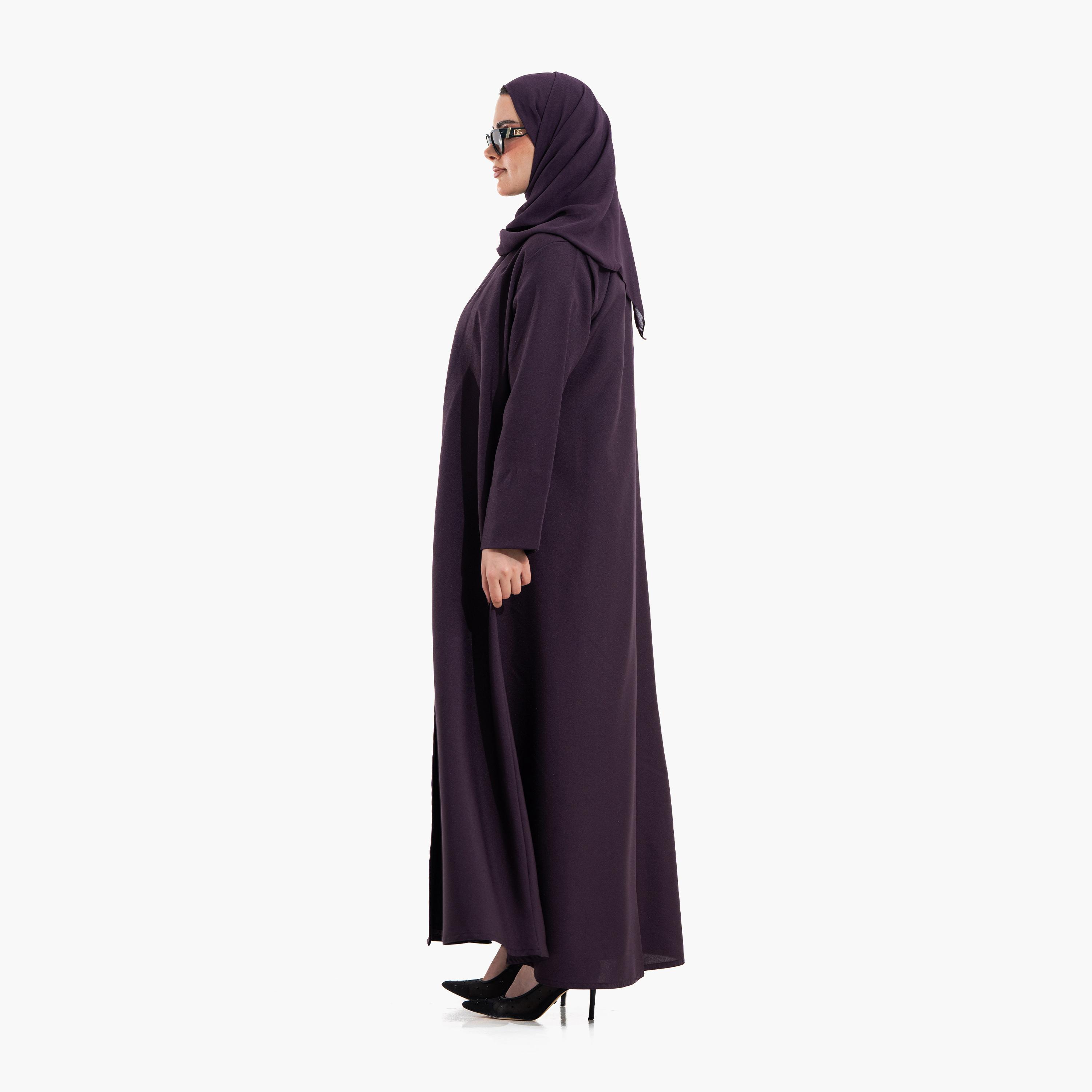 عباية سهرة نسائية بتطريز "فلورال" وتفاصيل "سيكويند" مع حجاب - أرجواني داكن من زاهية-women-arabicclothing-abayas-image-4