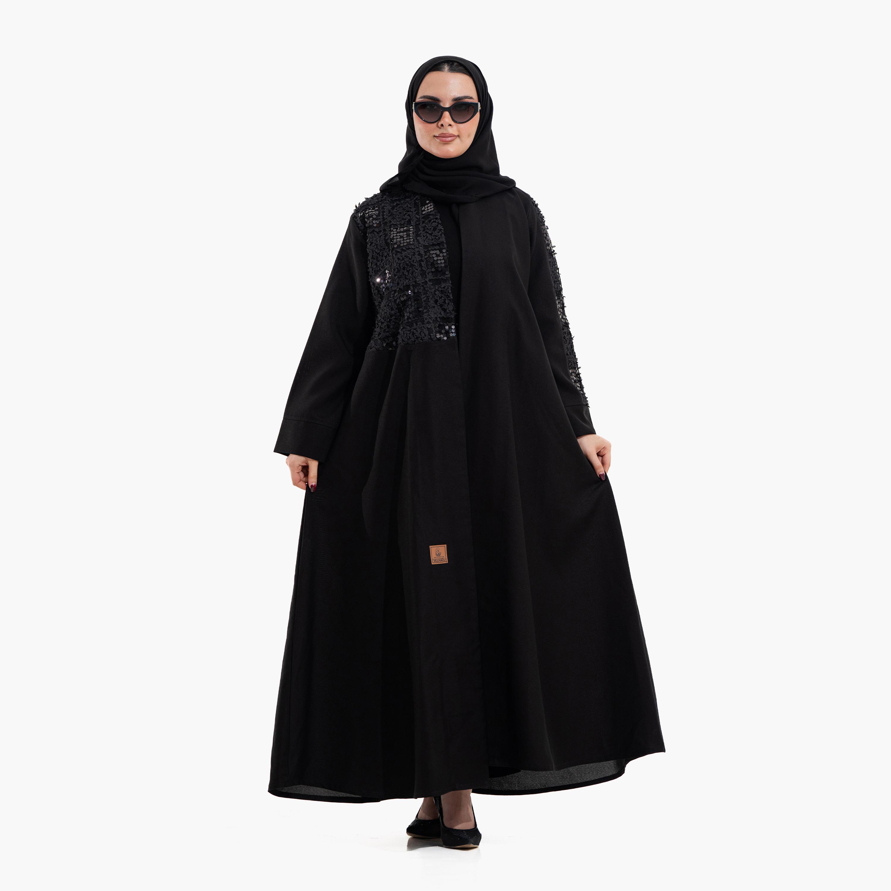 Zahiyh Black Sequined Women's Evening Abaya with Hijab-women-arabicclothing-abayas-image-1