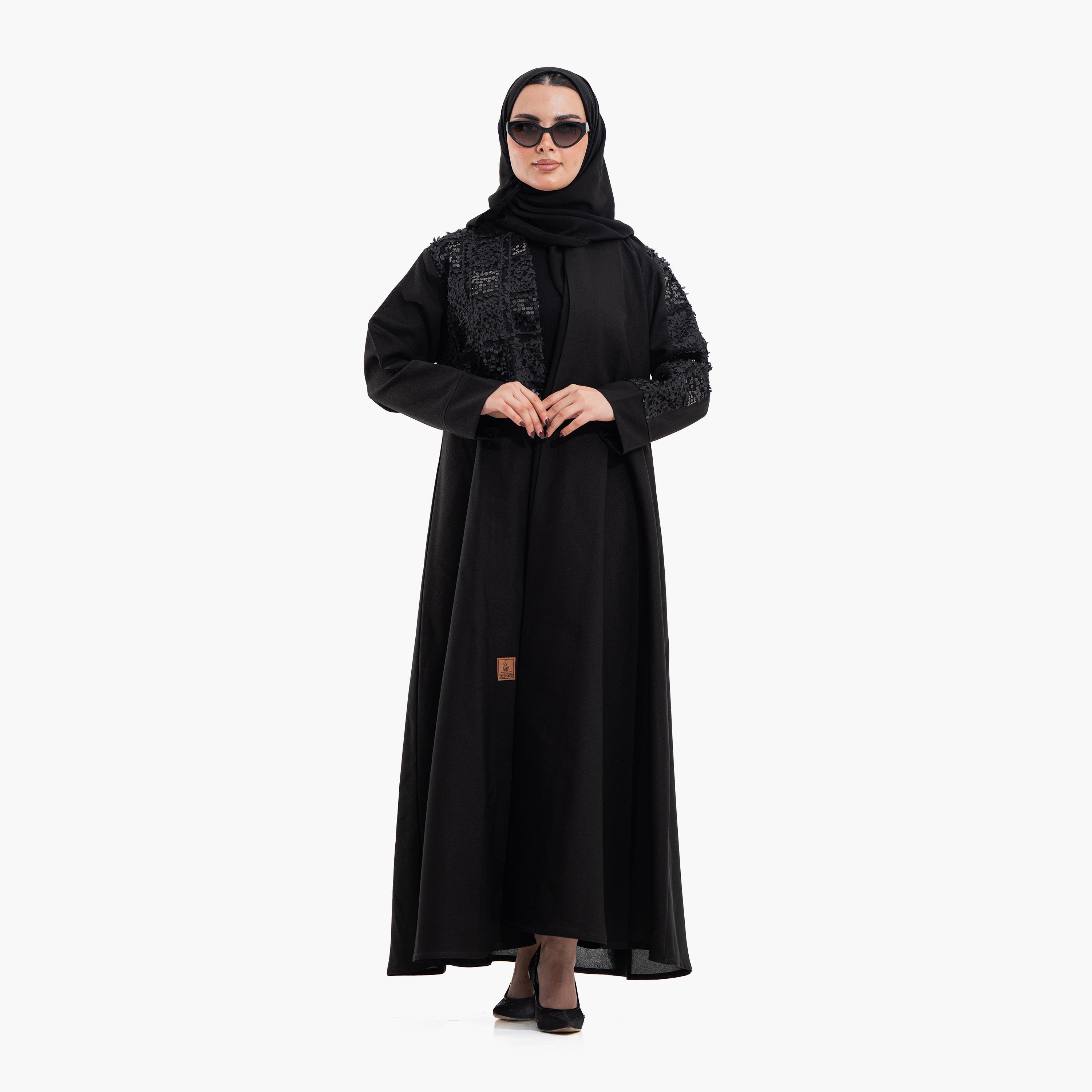 Zahiyh Black Sequined Women's Evening Abaya with Hijab-women-arabicclothing-abayas-image-2