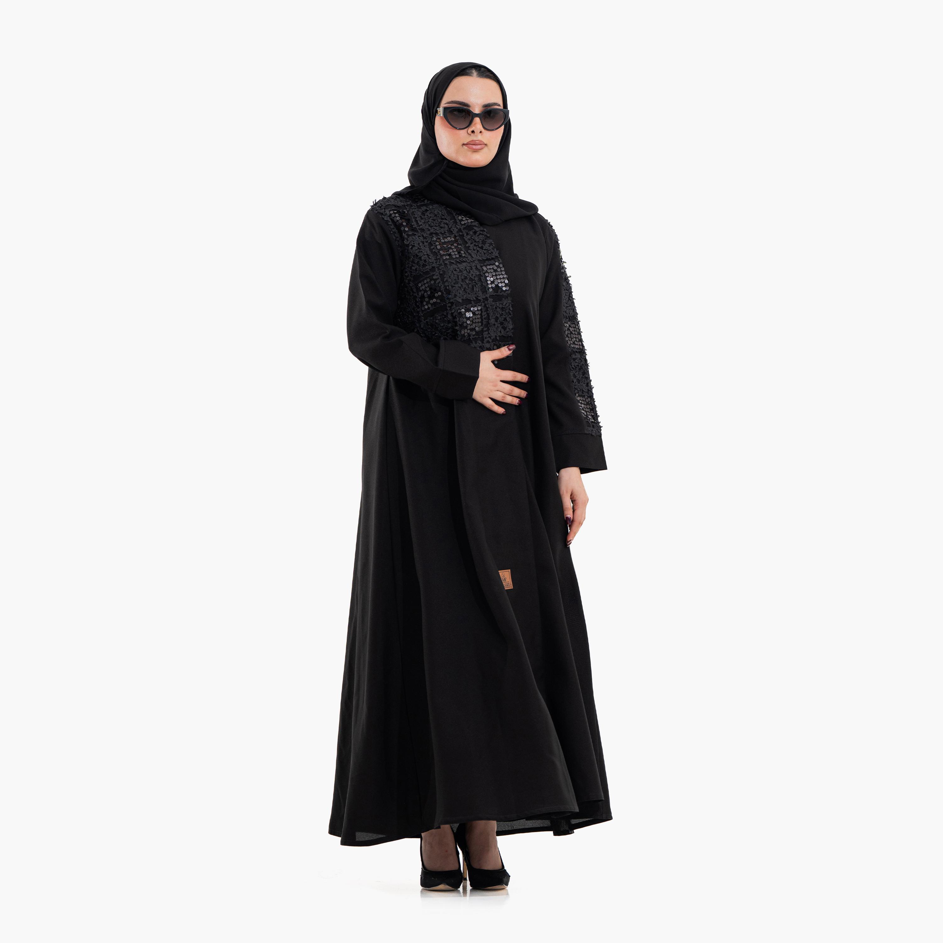 Zahiyh Black Sequined Women's Evening Abaya with Hijab-women-arabicclothing-abayas-image-3