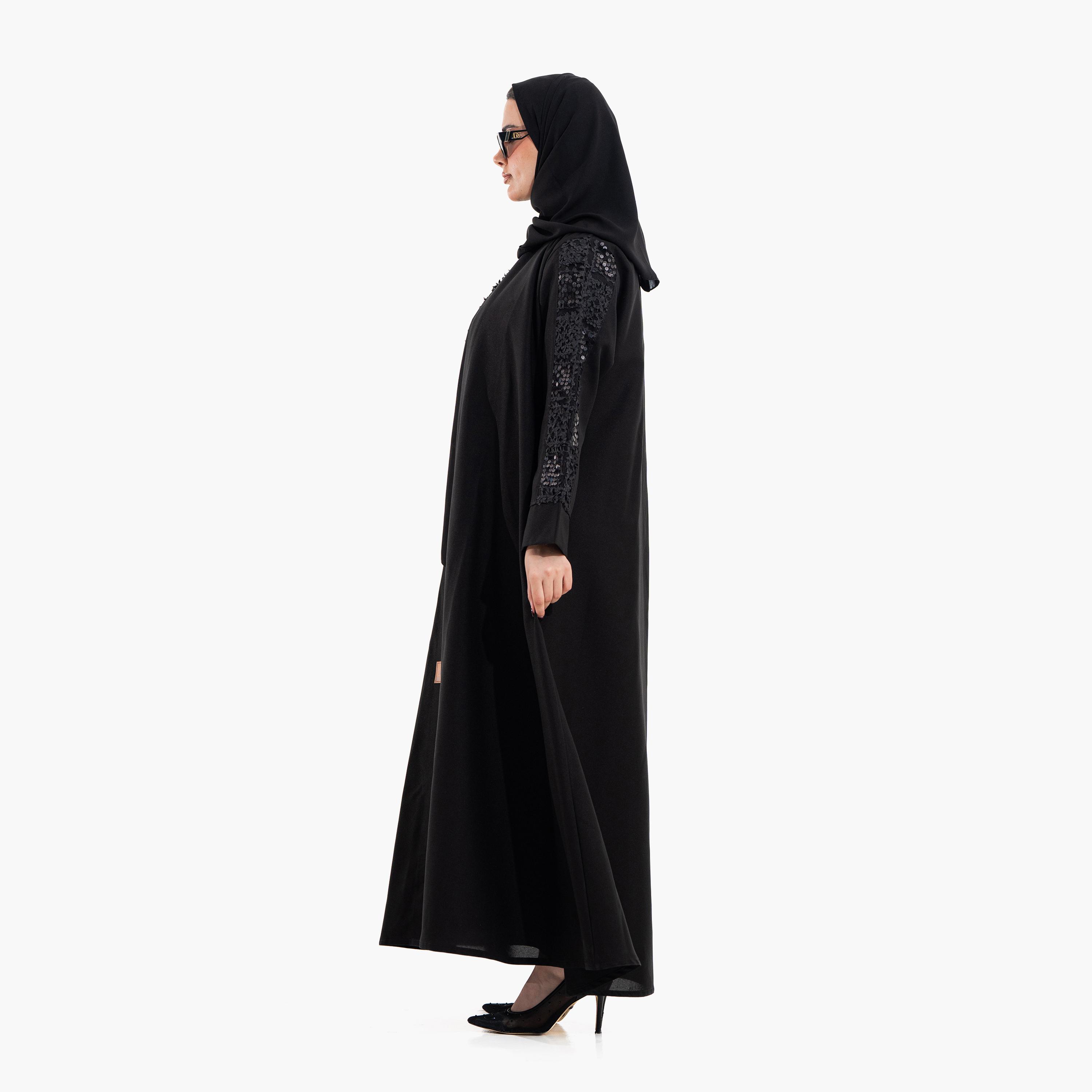 Zahiyh Black Sequined Women's Evening Abaya with Hijab-women-arabicclothing-abayas-image-4