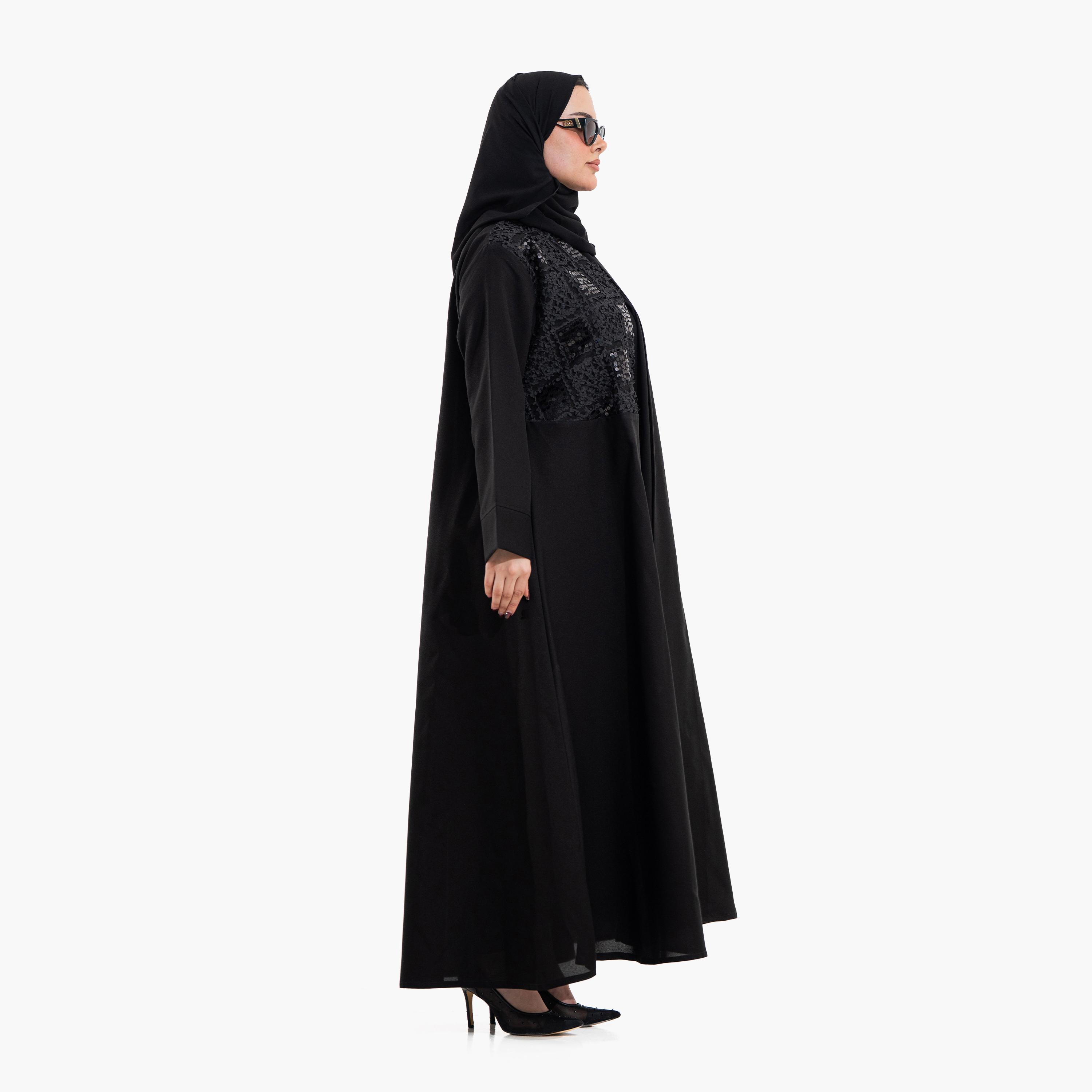 Zahiyh Black Sequined Women's Evening Abaya with Hijab-women-arabicclothing-abayas-image-5