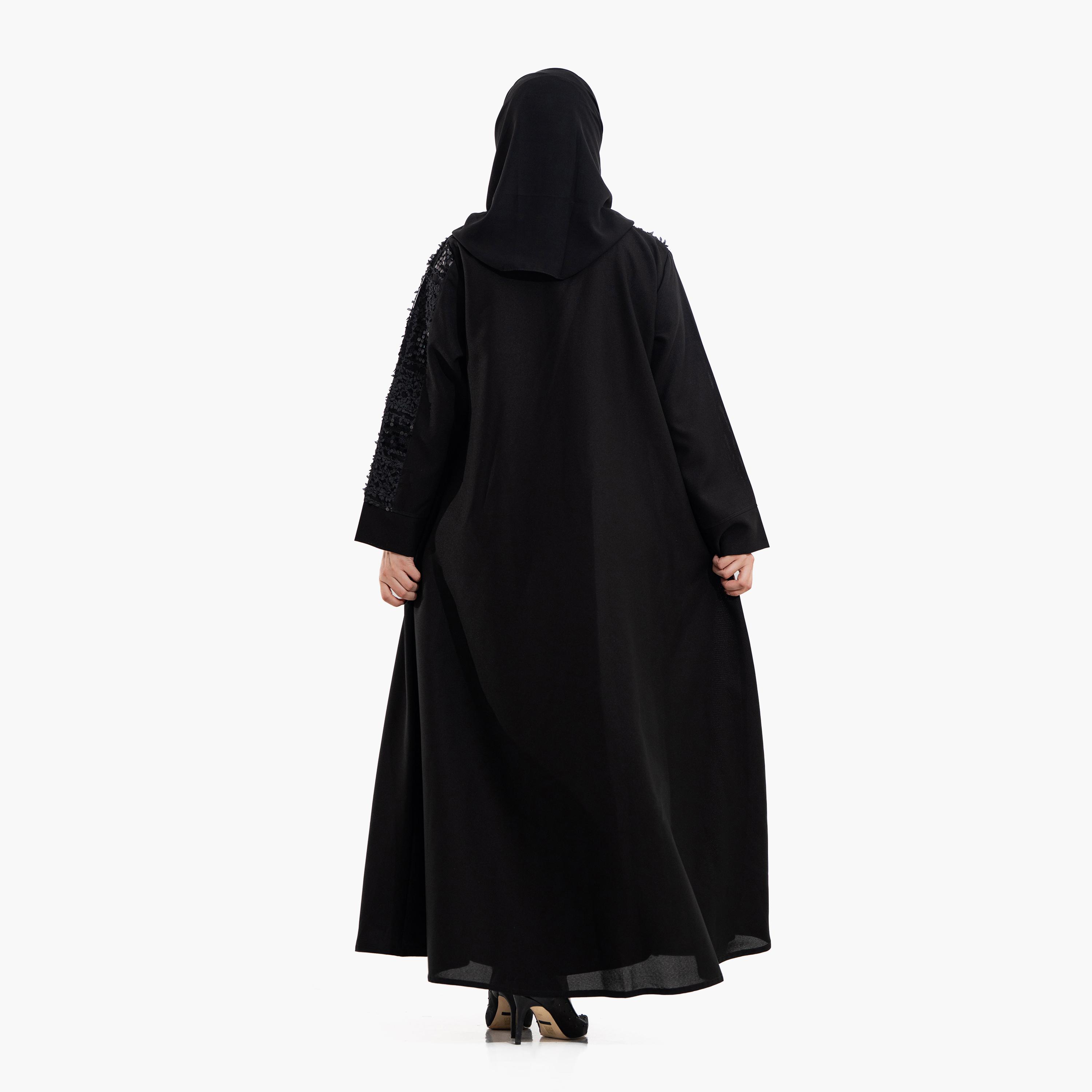 Zahiyh Black Sequined Women's Evening Abaya with Hijab-women-arabicclothing-abayas-image-6