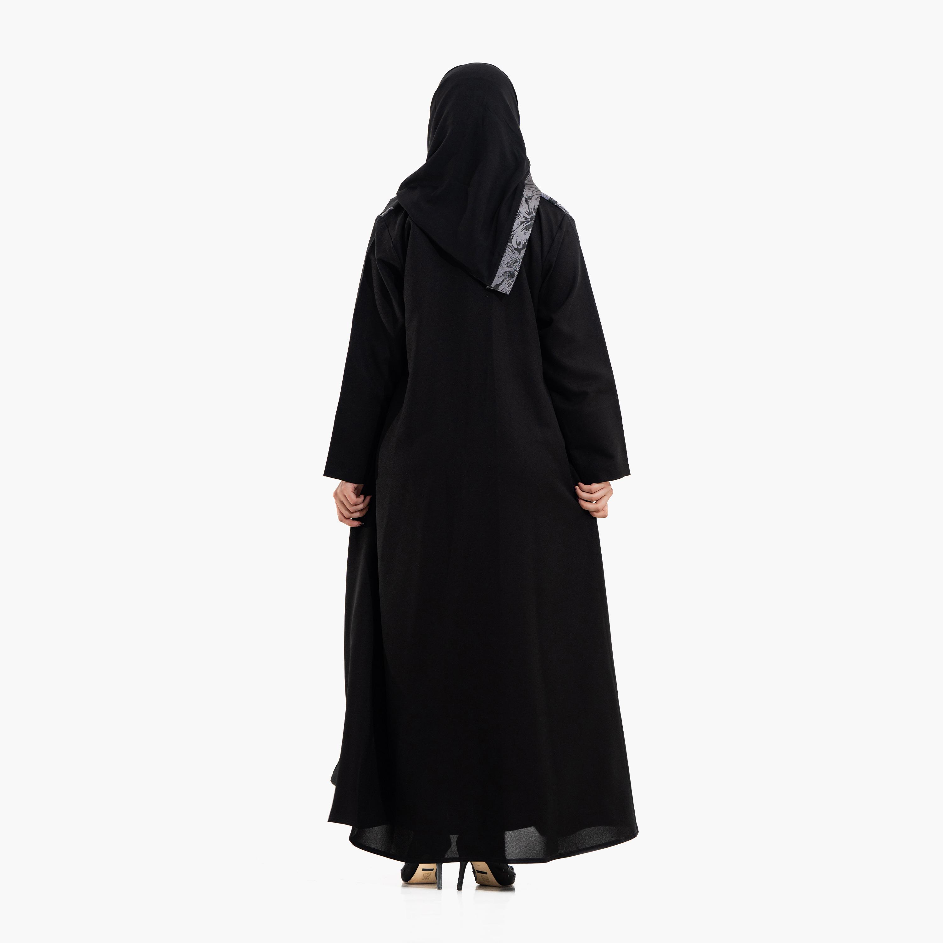 عباية نسائية بياقة "لابل" وطبعة "أبستراكت فلورال" مع حجاب - أسود من زاهية-women-arabicclothing-abayas-image-6