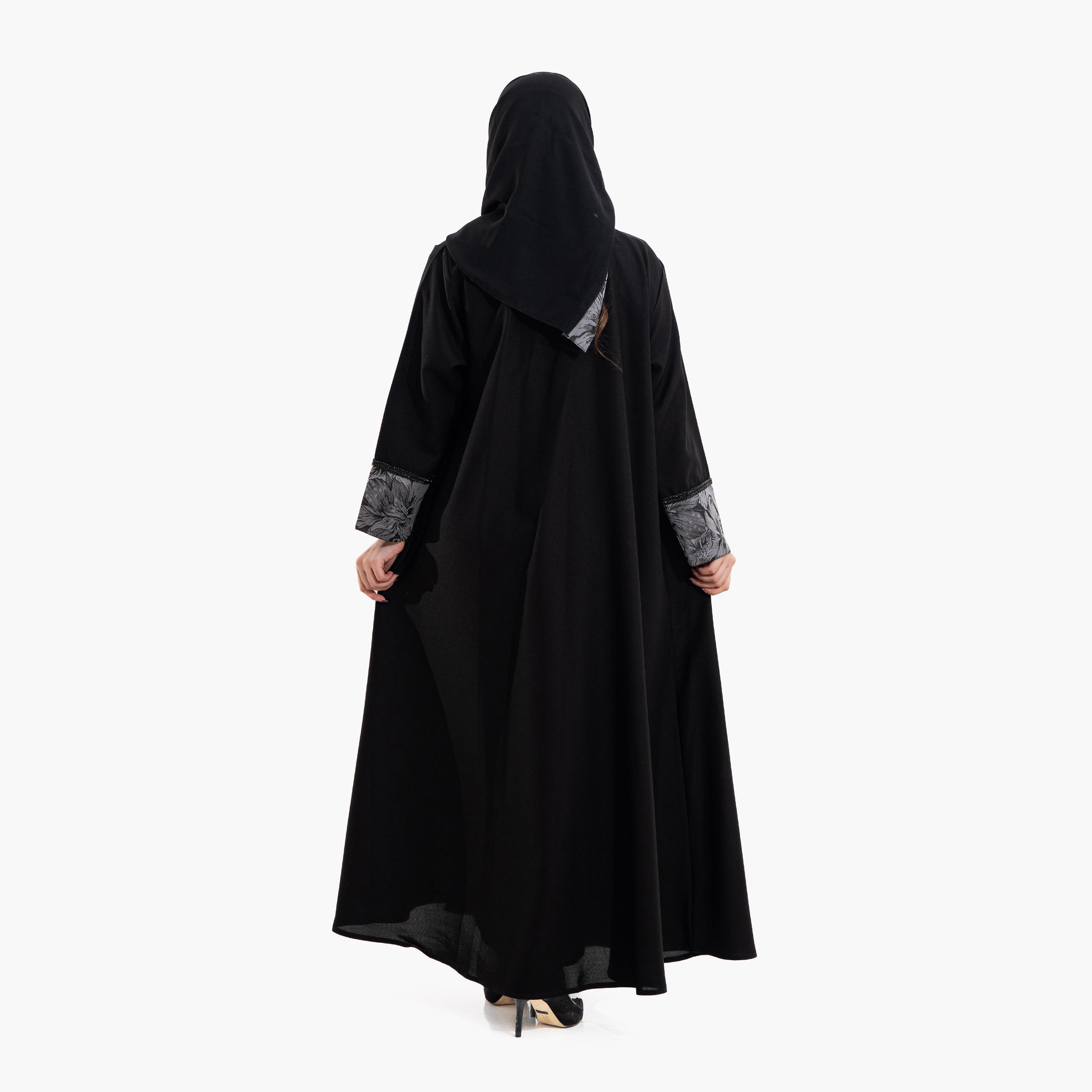 عباية سهرة نسائية بطبعة "فلورال" مع حجاب - أسود من زاهية-women-arabicclothing-abayas-image-5