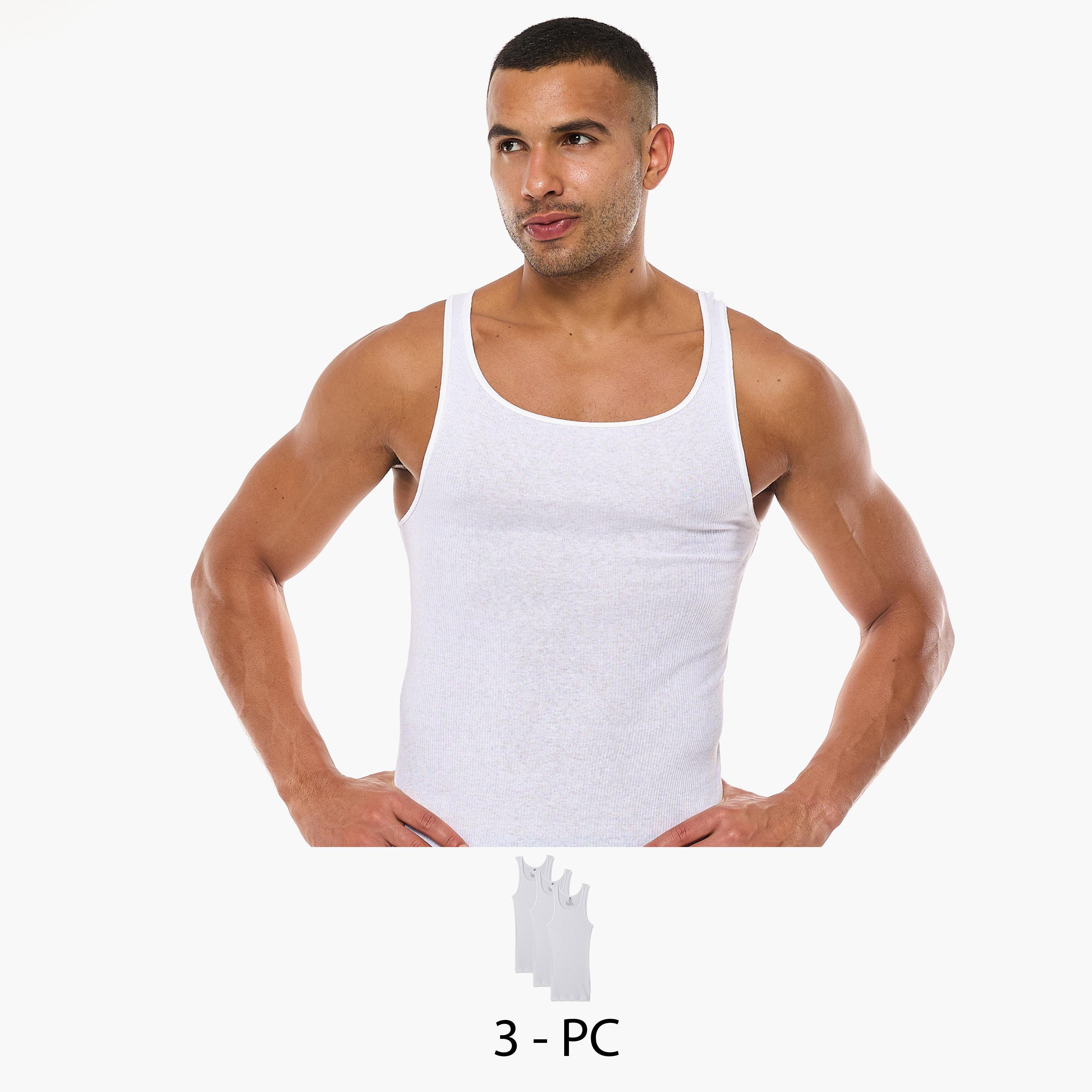 Hanes Pack of 3 Plain Men's Vest-men-clothing-innerwear-vests-image-1
