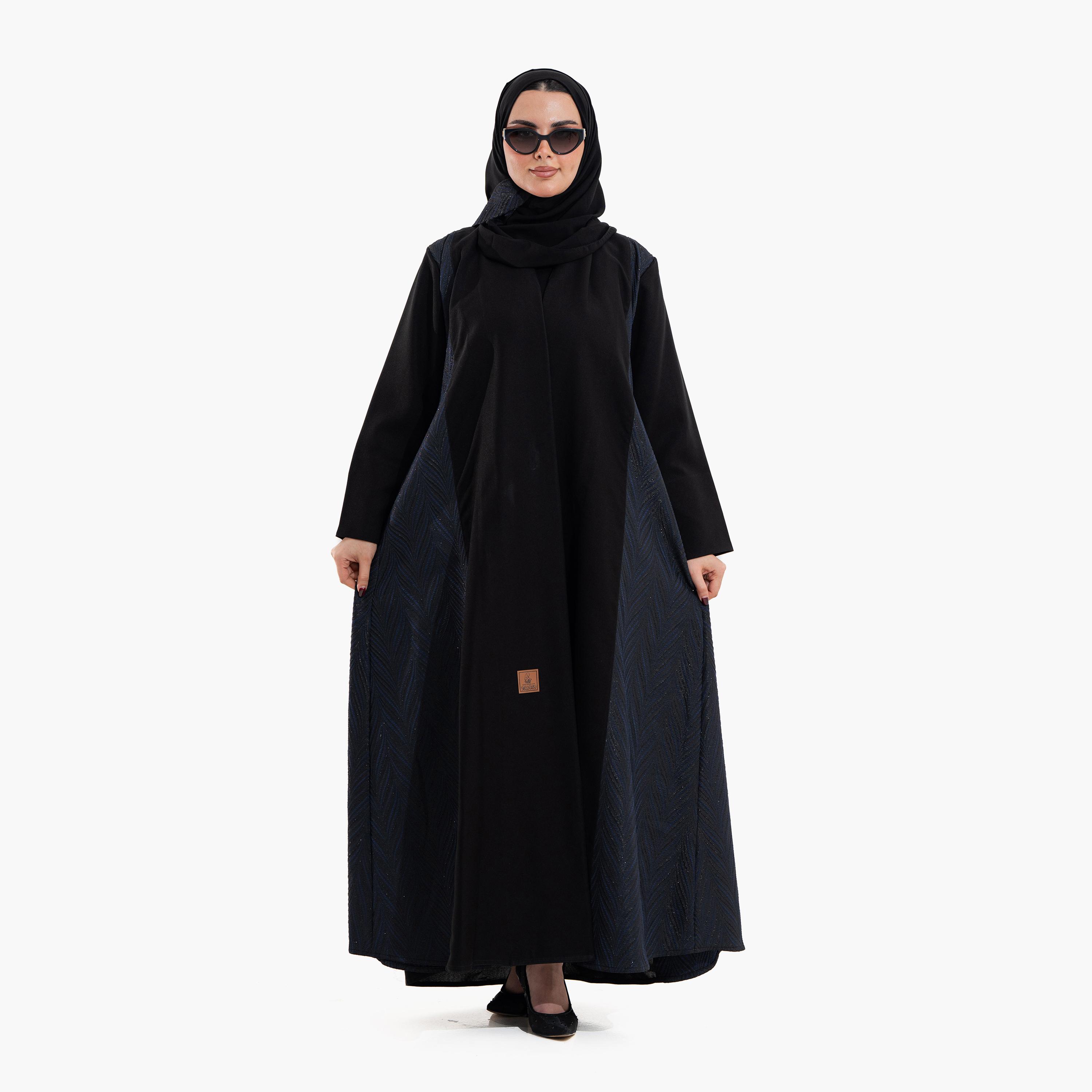 عباية سهرة نسائية بتصميم "ديوال توند" وقماش "شيفرون تيكستشرد" مع حجاب - أسود وأزرق من زاهية-women-arabicclothing-abayas-image-1