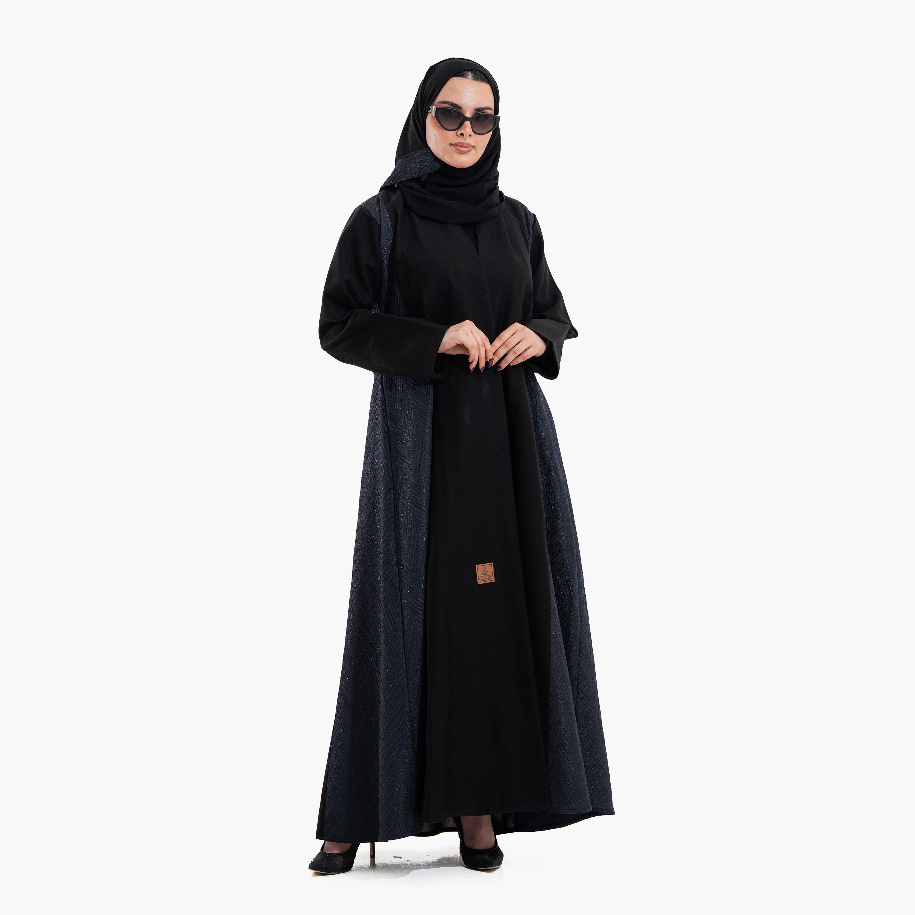 عباية سهرة نسائية بتصميم "ديوال توند" وقماش "شيفرون تيكستشرد" مع حجاب - أسود وأزرق من زاهية-women-arabicclothing-abayas-image-2