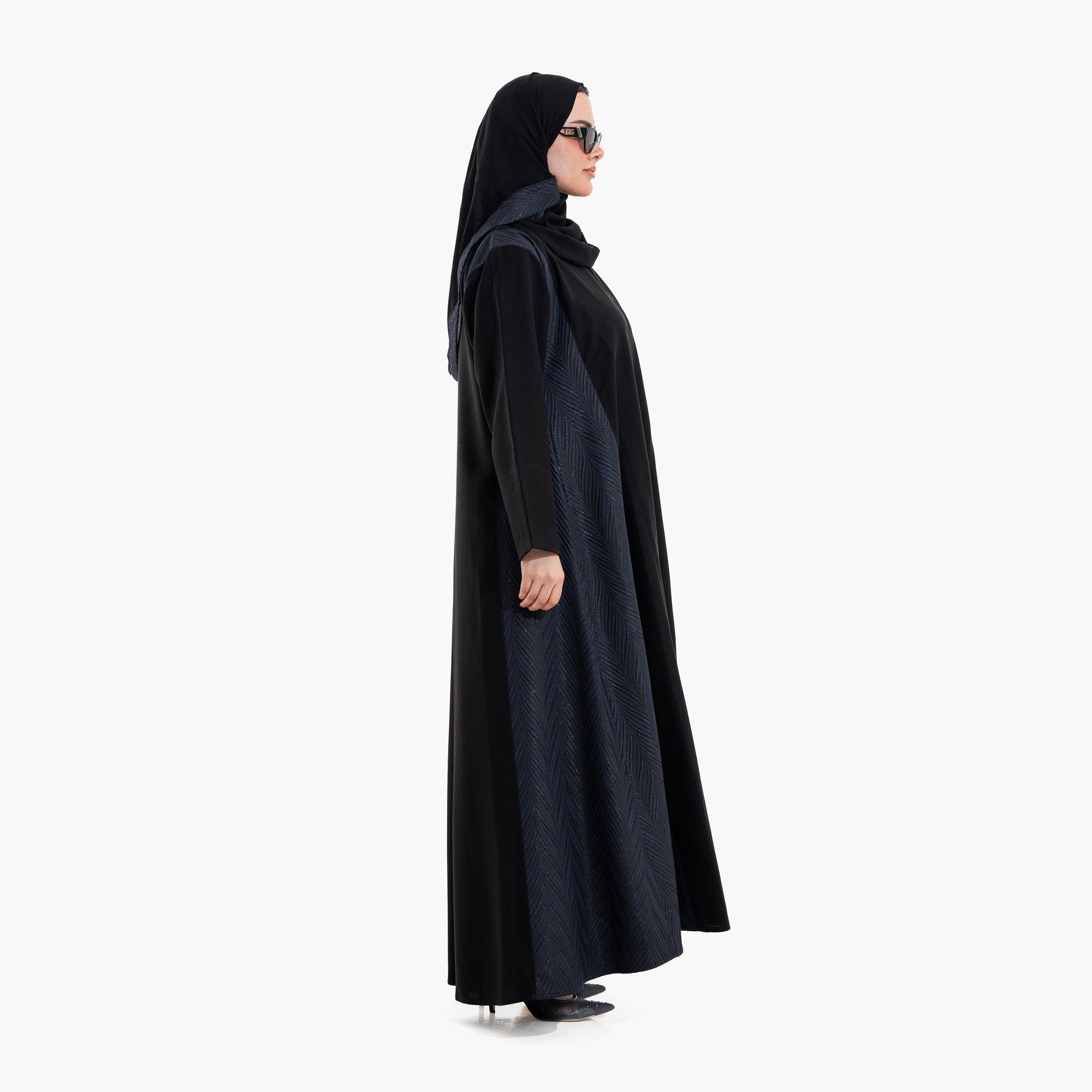 عباية سهرة نسائية بتصميم "ديوال توند" وقماش "شيفرون تيكستشرد" مع حجاب - أسود وأزرق من زاهية-women-arabicclothing-abayas-image-3