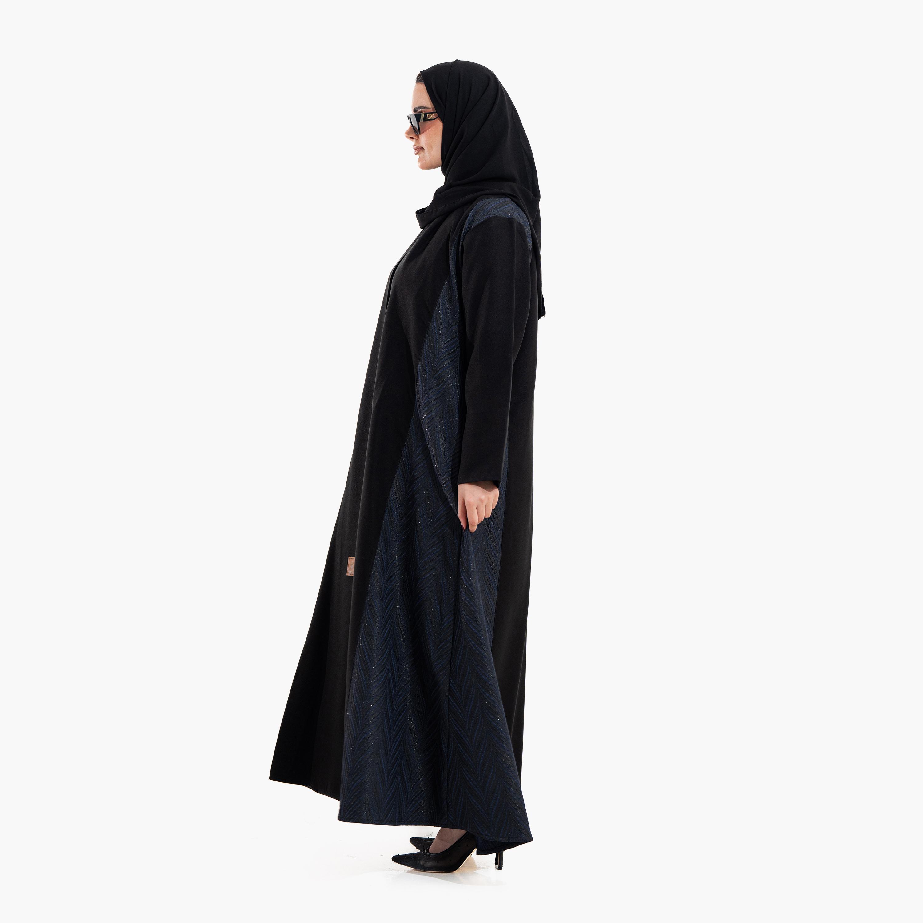 عباية سهرة نسائية بتصميم "ديوال توند" وقماش "شيفرون تيكستشرد" مع حجاب - أسود وأزرق من زاهية-women-arabicclothing-abayas-image-4