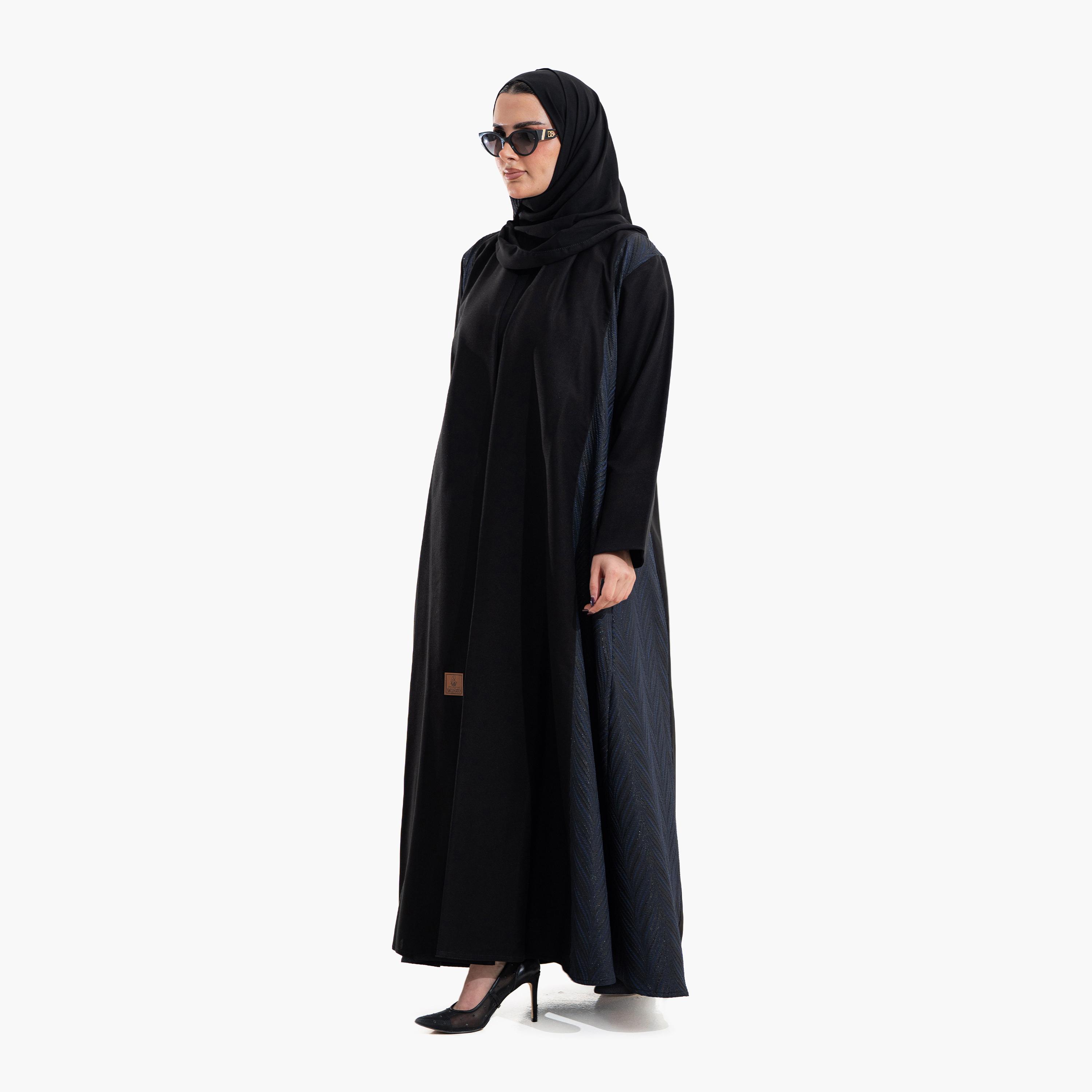 عباية سهرة نسائية بتصميم "ديوال توند" وقماش "شيفرون تيكستشرد" مع حجاب - أسود وأزرق من زاهية-women-arabicclothing-abayas-image-5