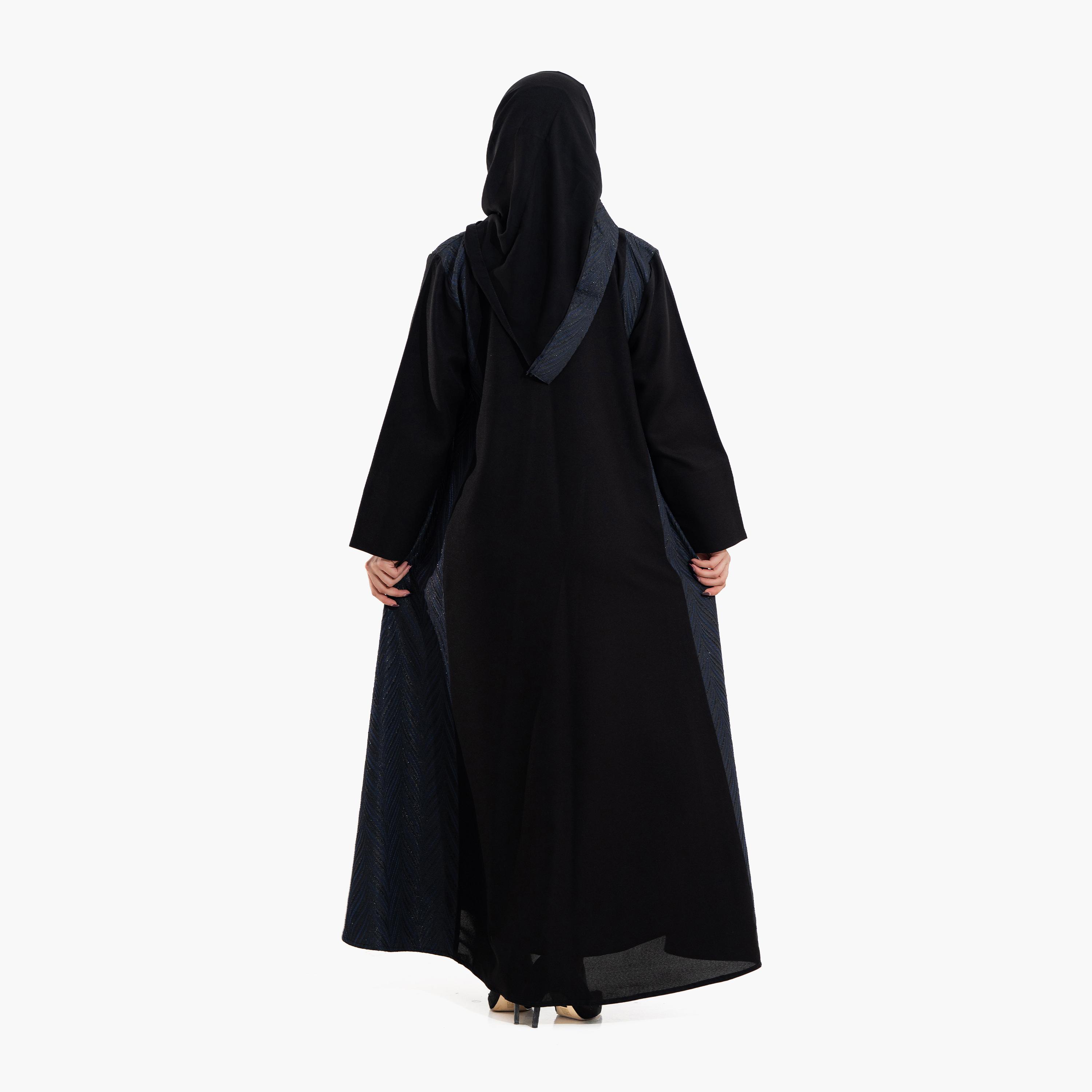 عباية سهرة نسائية بتصميم "ديوال توند" وقماش "شيفرون تيكستشرد" مع حجاب - أسود وأزرق من زاهية-women-arabicclothing-abayas-image-6