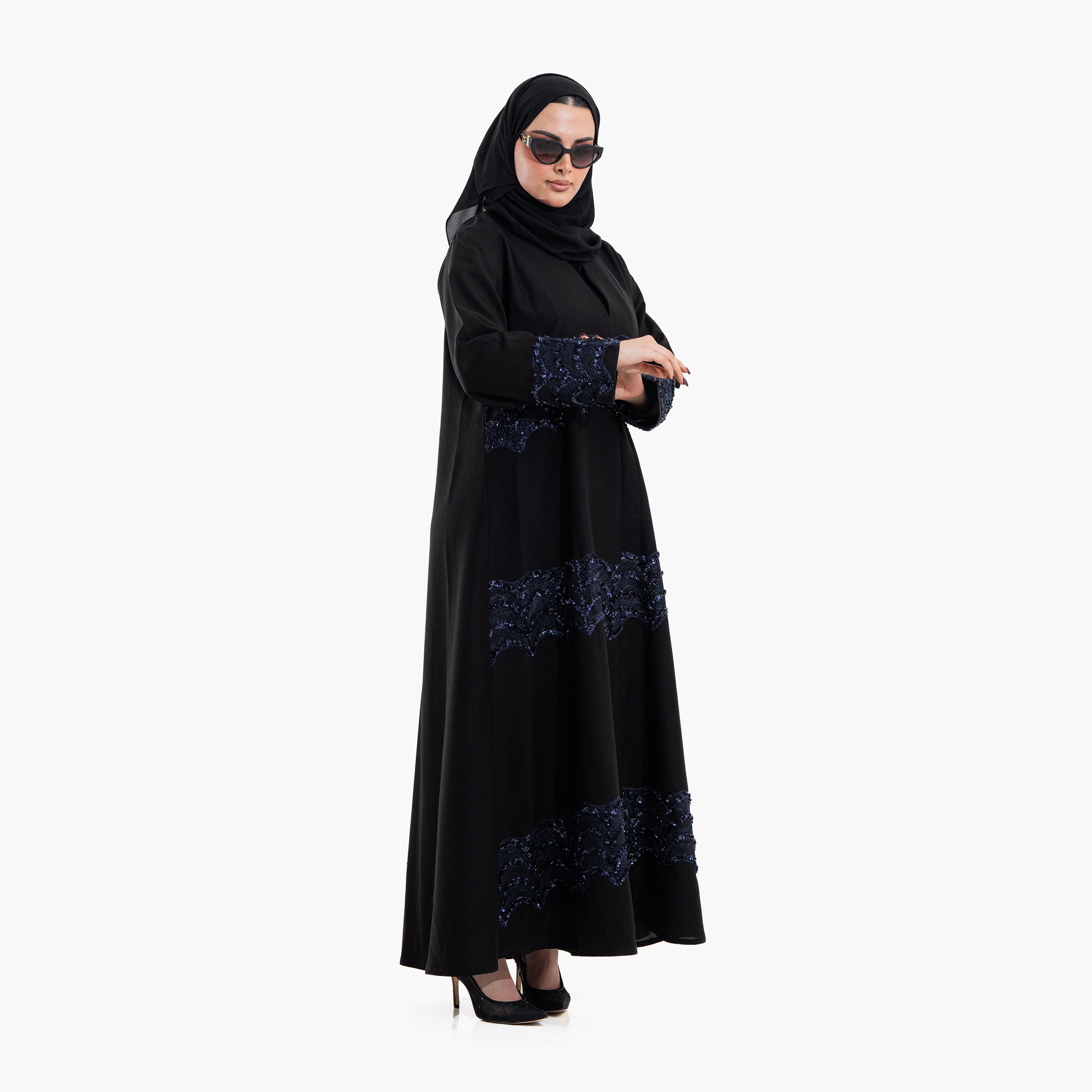 عباية سهرة نسائية بقماش "سيكويند ليس" مع حجاب - أسود وأزرق من زاهية-women-arabicclothing-abayas-image-4