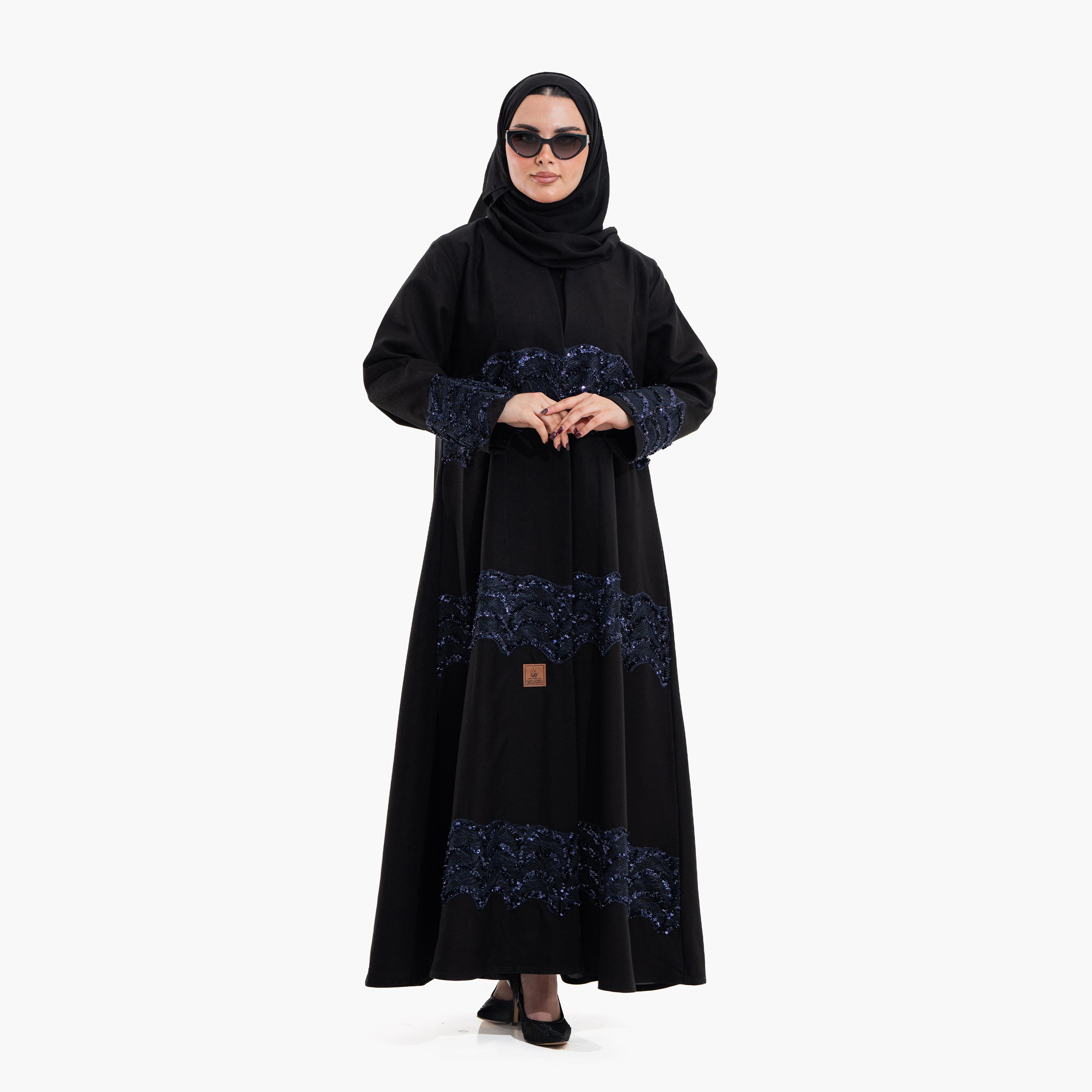 عباية سهرة نسائية بقماش "سيكويند ليس" مع حجاب - أسود وأزرق من زاهية-women-arabicclothing-abayas-image-5