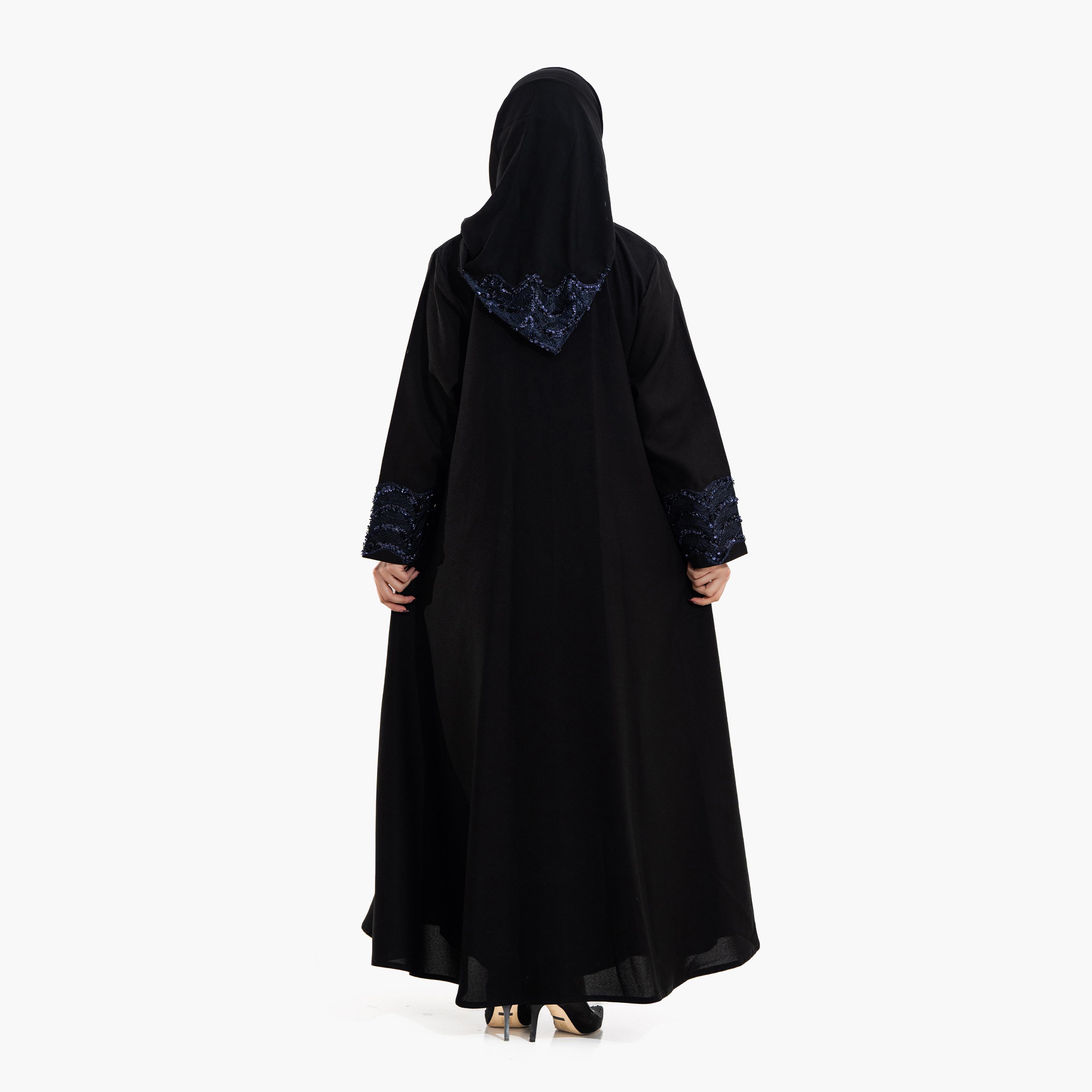عباية سهرة نسائية بقماش "سيكويند ليس" مع حجاب - أسود وأزرق من زاهية-women-arabicclothing-abayas-image-6