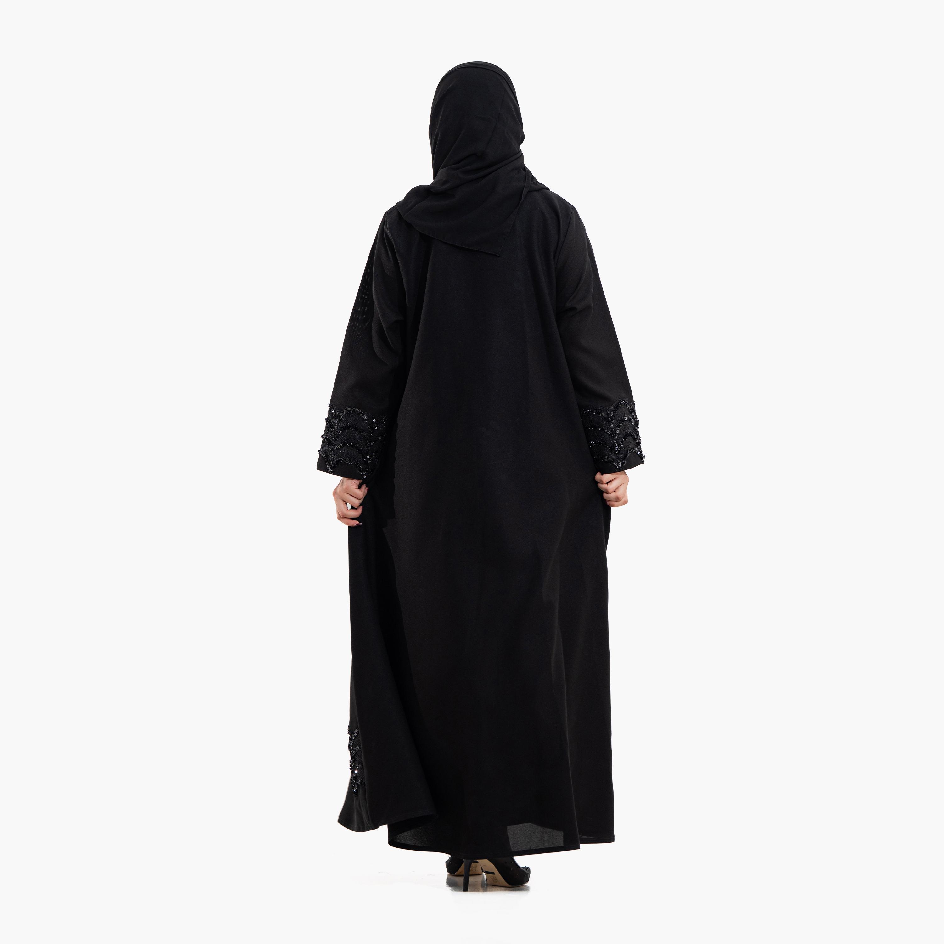 Zahiyh Black Sequined Lace Women's Evening Abaya with Hijab-women-arabicclothing-abayas-image-5