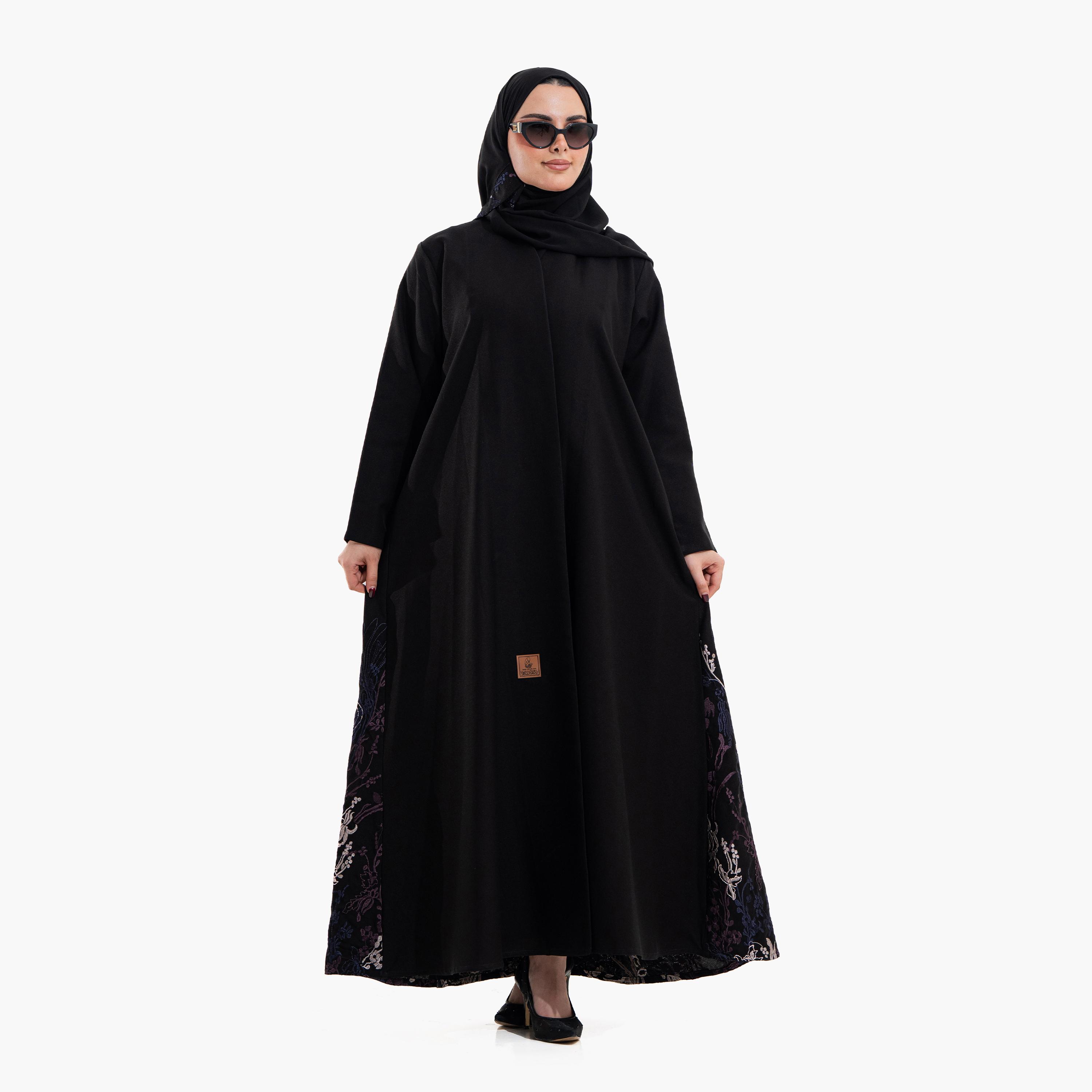 Zahiyh Black Embroidered Women's Evening Abaya with Hijab-women-arabicclothing-abayas-image-1