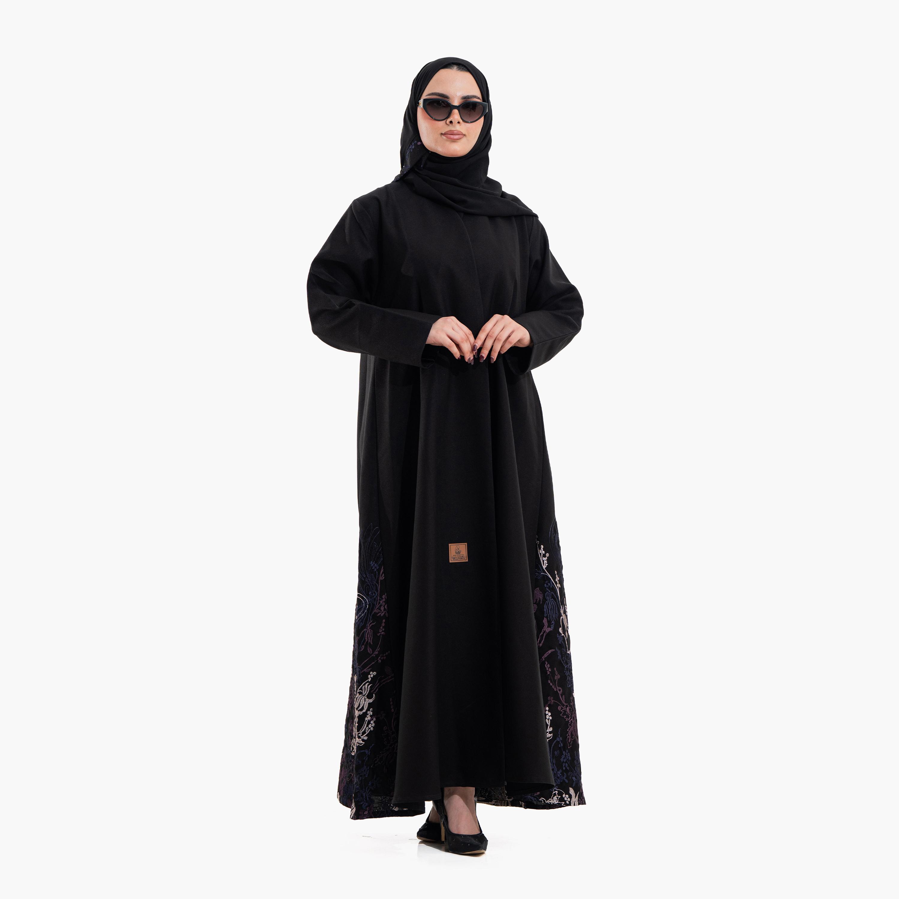 Zahiyh Black Embroidered Women's Evening Abaya with Hijab-women-arabicclothing-abayas-image-2