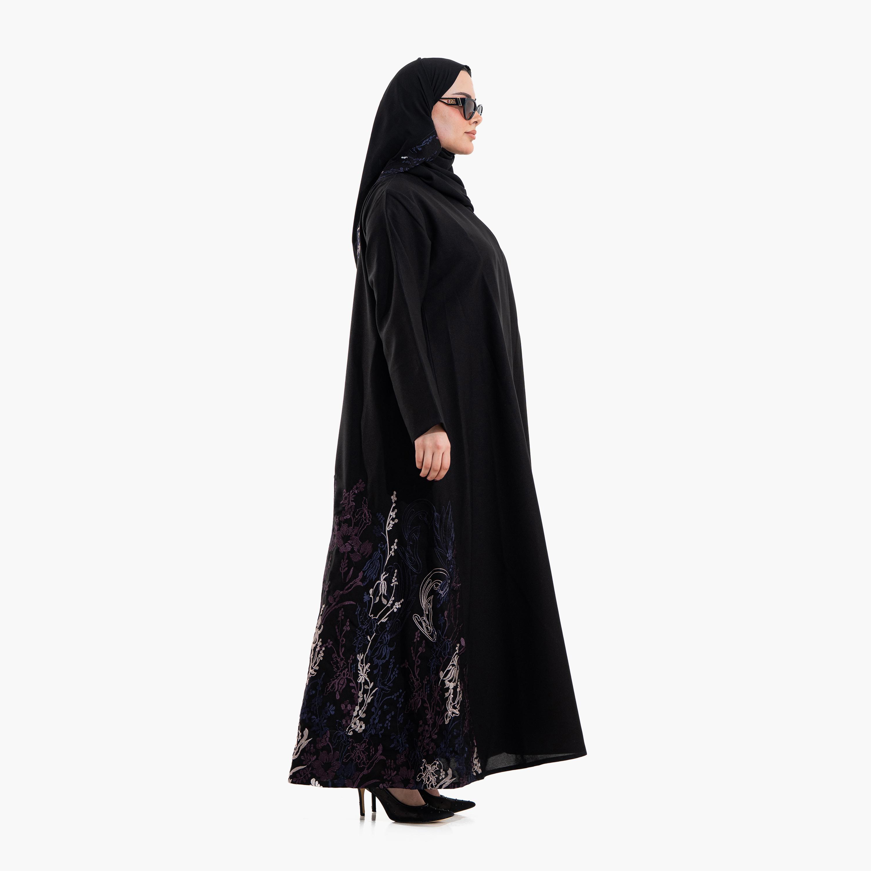 Zahiyh Black Embroidered Women's Evening Abaya with Hijab-women-arabicclothing-abayas-image-3