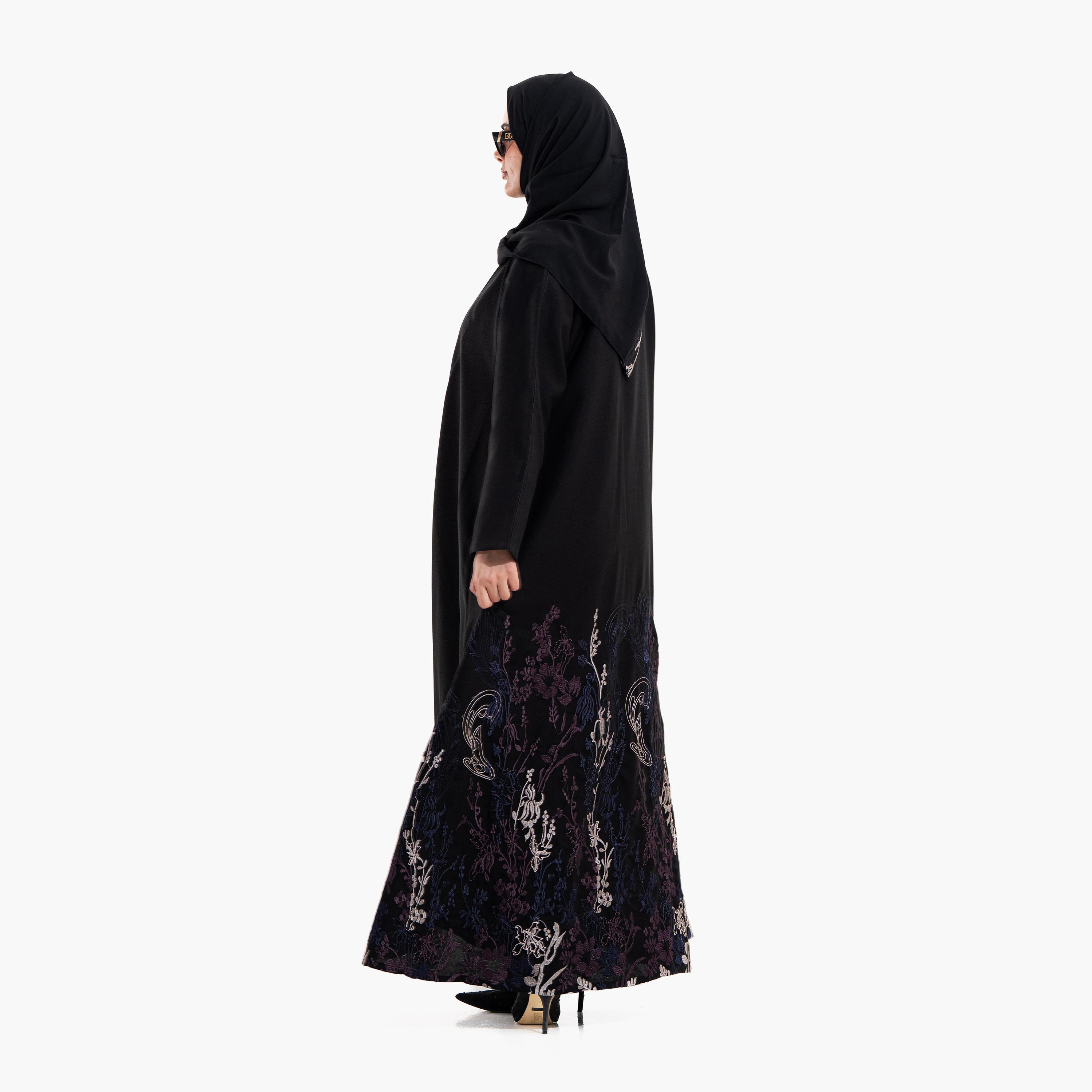 Zahiyh Black Embroidered Women's Evening Abaya with Hijab-women-arabicclothing-abayas-image-4