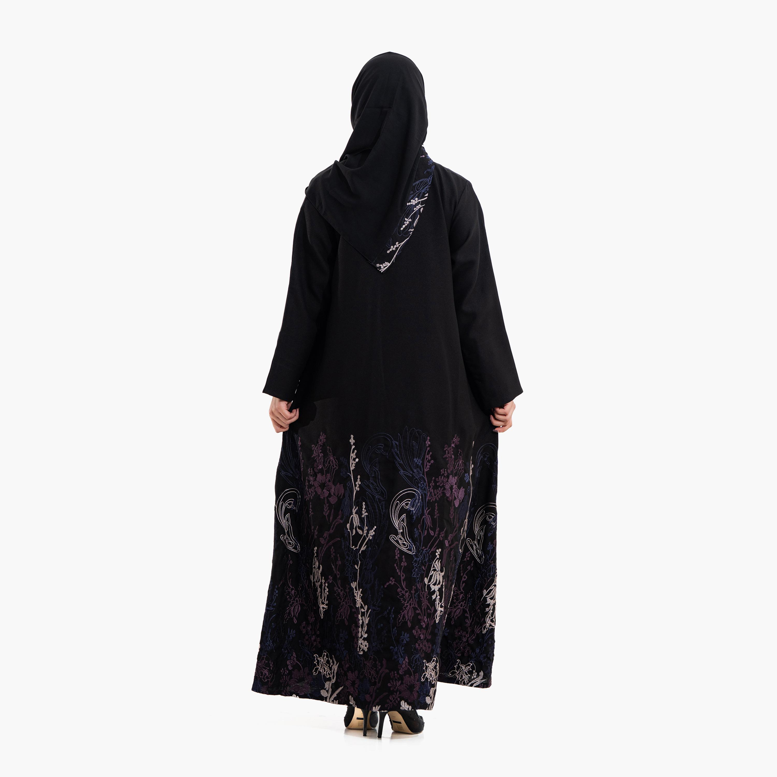 Zahiyh Black Embroidered Women's Evening Abaya with Hijab-women-arabicclothing-abayas-image-5