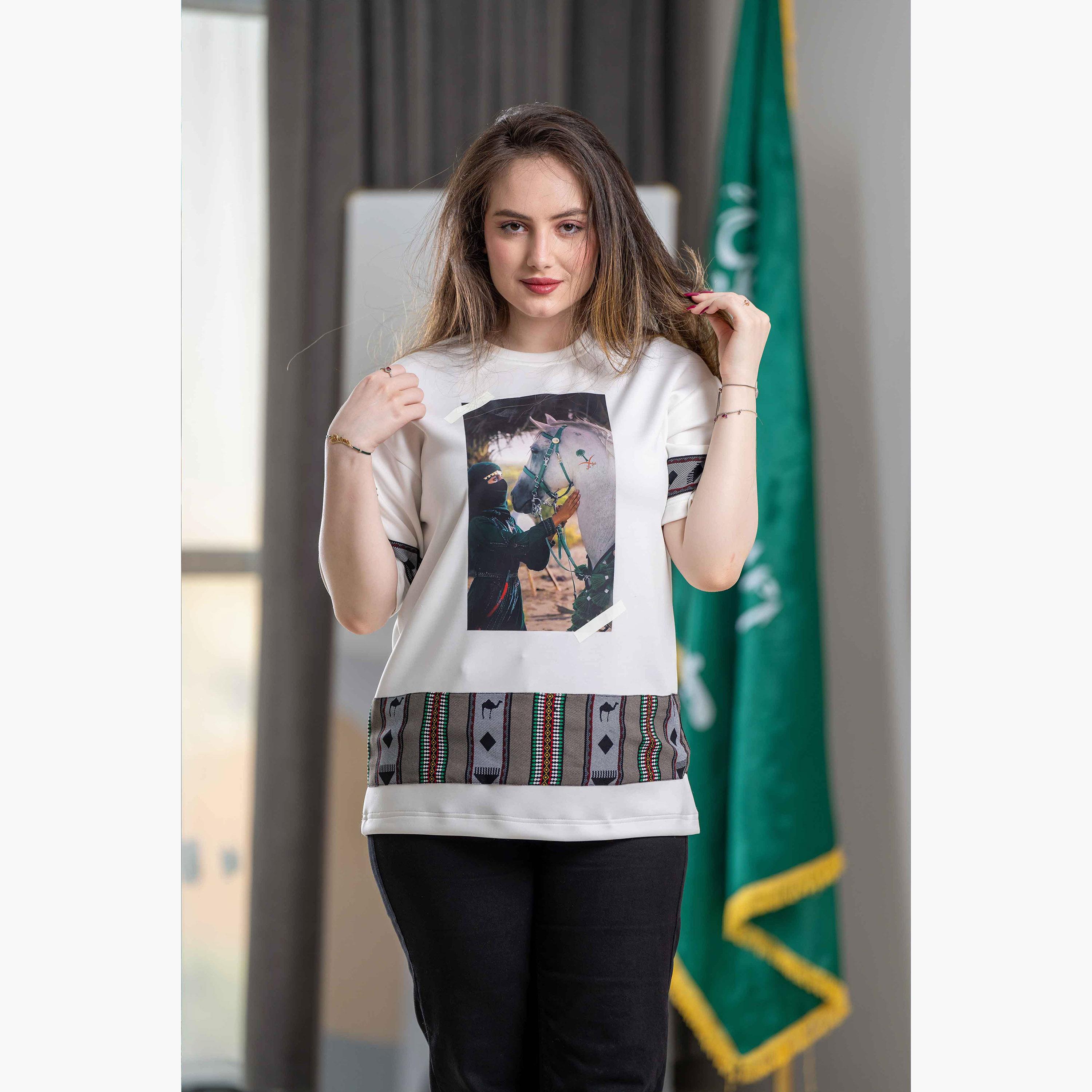 sanefn White KSA National Day Graphic Print Women's T-Shirt-women-clothing-tshirts-image-1