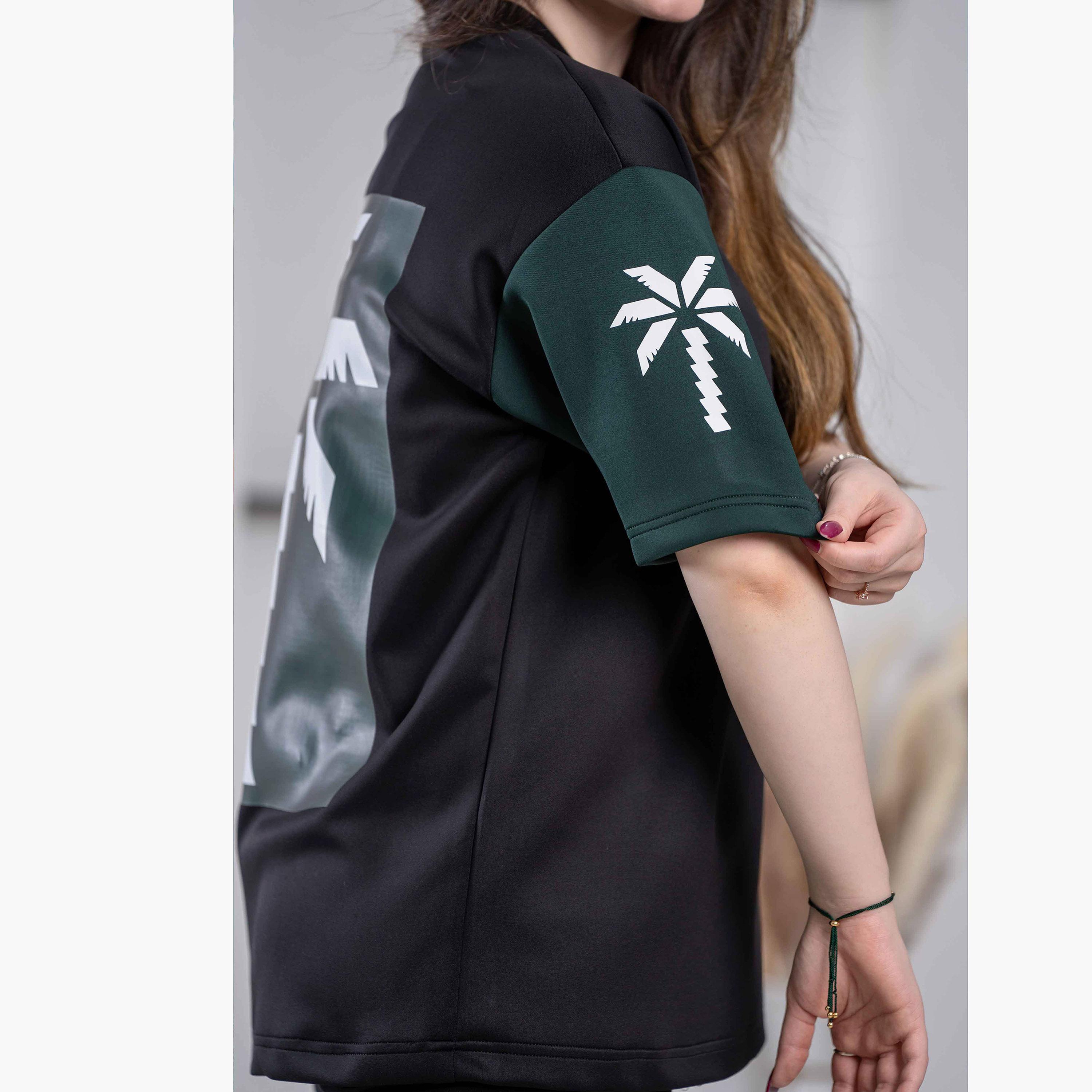 sanefn Black and Green KSA National Day Graphic Print Women's T-Shirt-women-clothing-tshirts-image-2