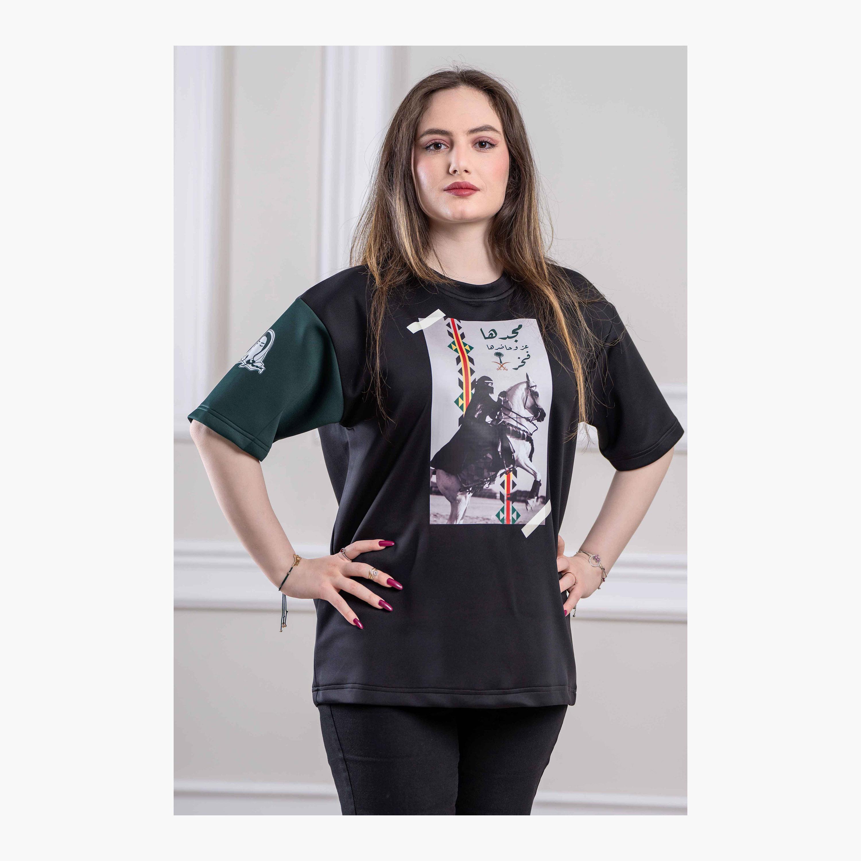 sanefn Black and Green KSA National Day Graphic Print Women's T-Shirt-women-clothing-tshirts-image-1