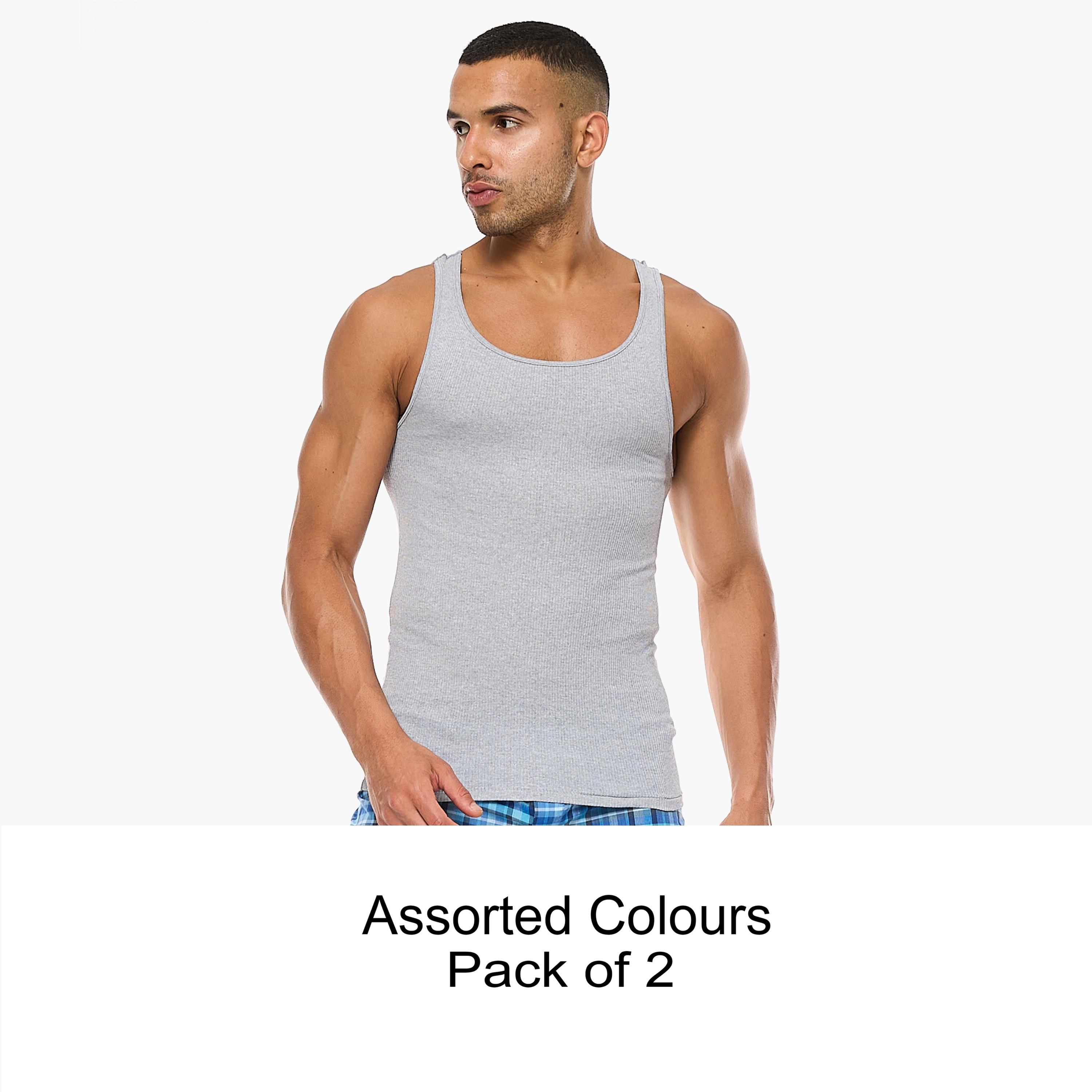 Hanes Assorted Pack of 2 Plain Men's Vest-men-clothing-innerwear-vests-image-1