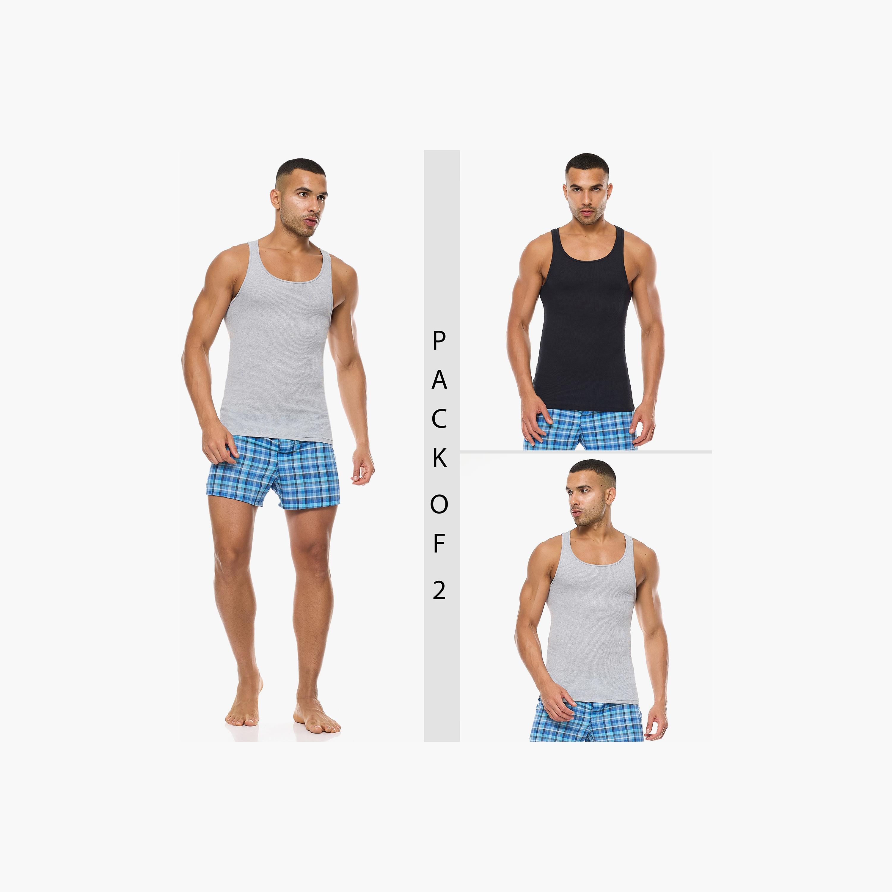 Hanes Assorted Pack of 2 Plain Men's Vest-men-clothing-innerwear-vests-image-2