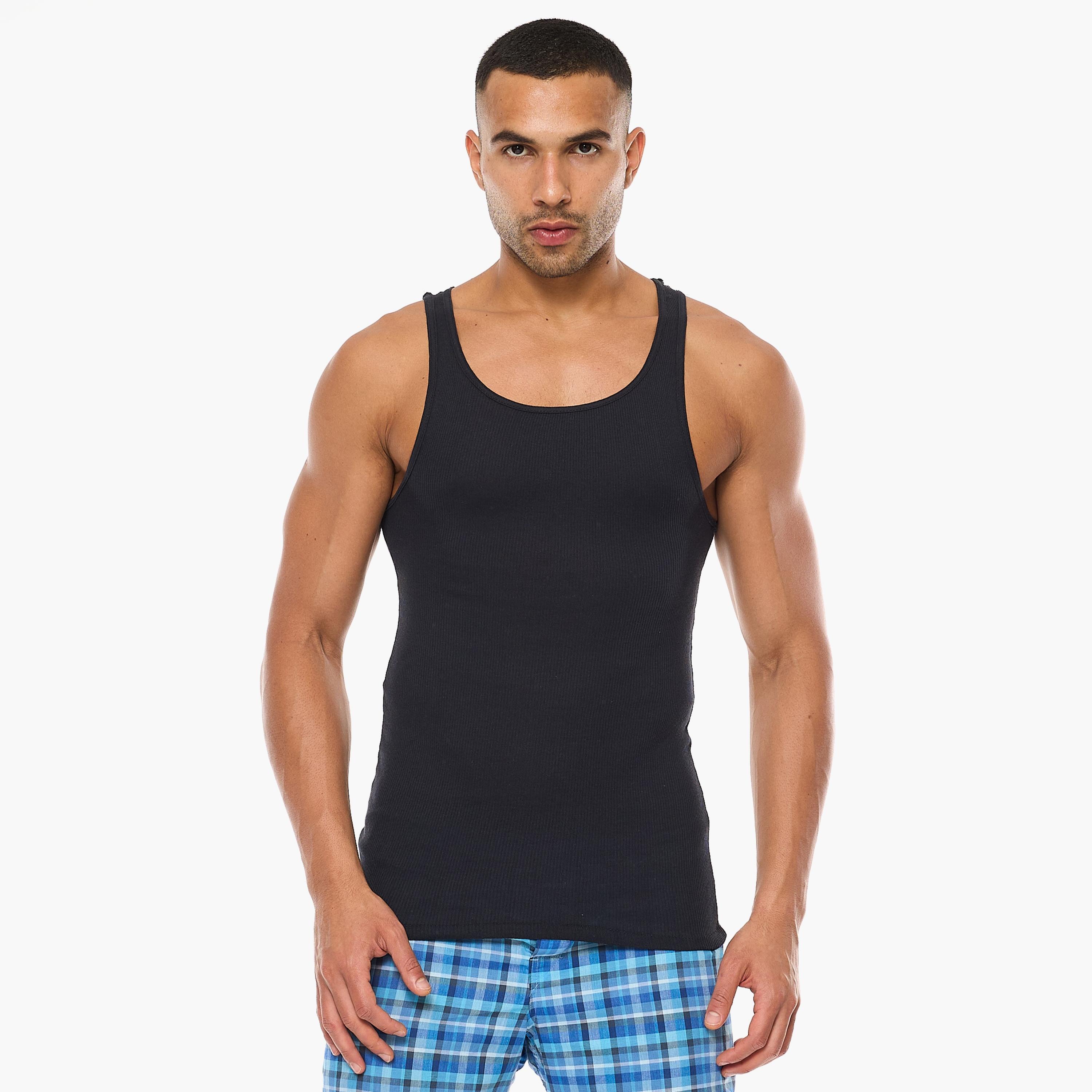 Hanes Assorted Pack of 2 Plain Men's Vest-men-clothing-innerwear-vests-image-3