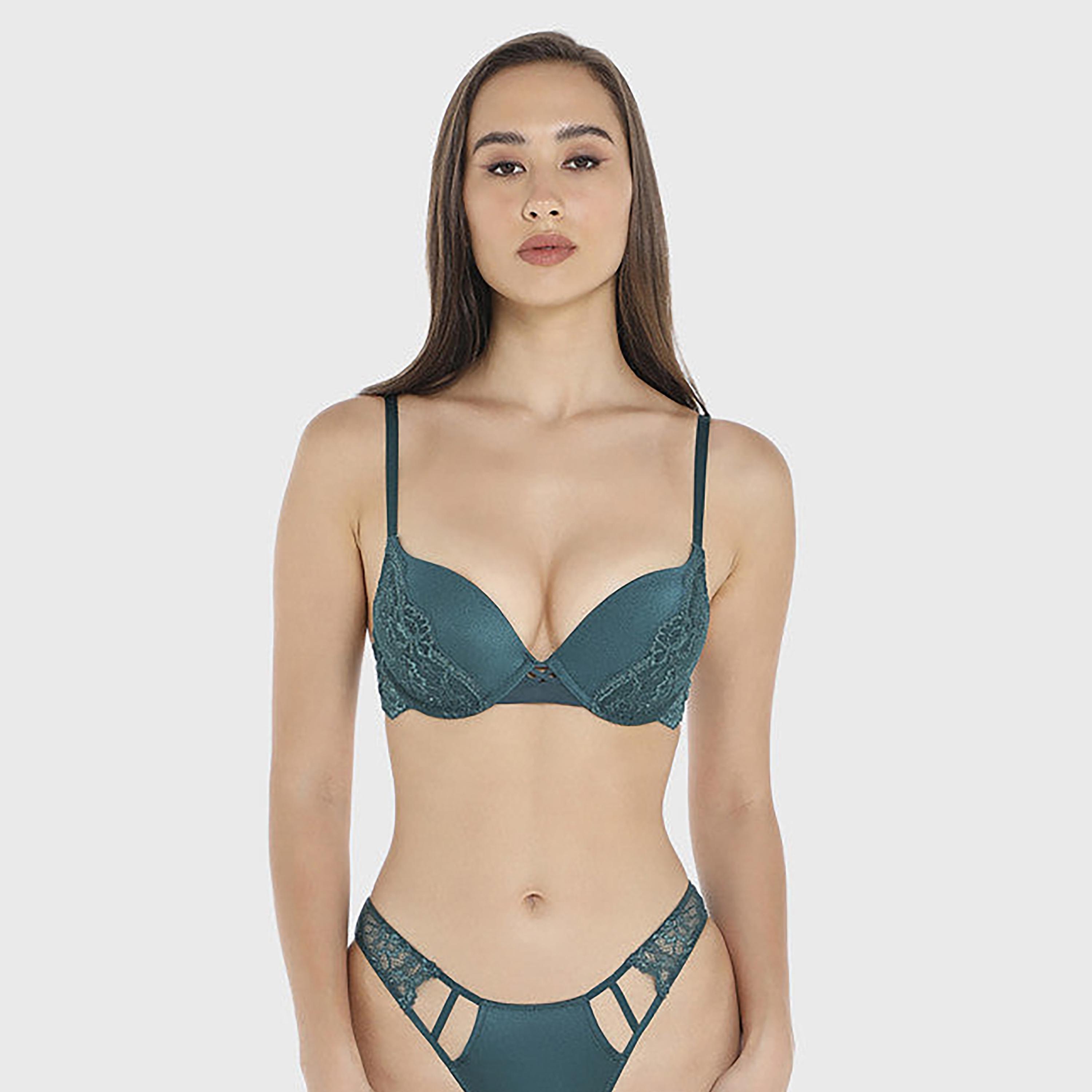 حمالة صدر نسائية مزدوجة بدون مبطنة وبدون أسلاك شفافة بلون أزرق مخضر عميق-women-clothing-lingerie-bras-image-1