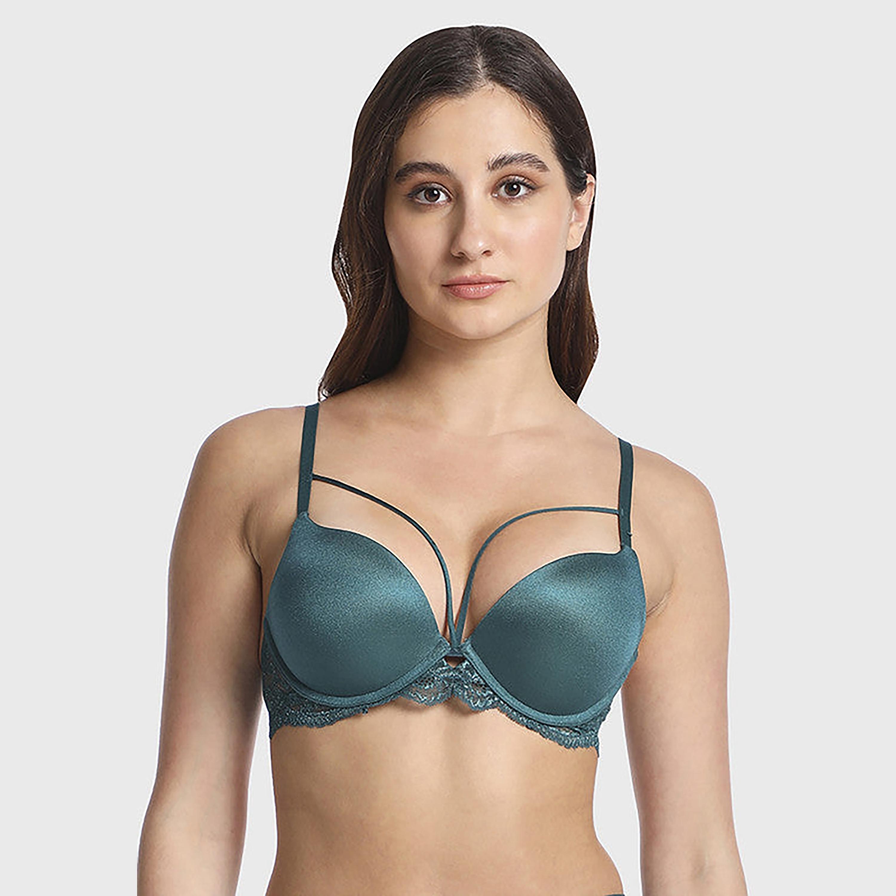 حمالة صدر نسائية مزدوجة بدون بطن بدون أسلاك بلون أزرق مخضر عميق-women-clothing-lingerie-bras-image-1