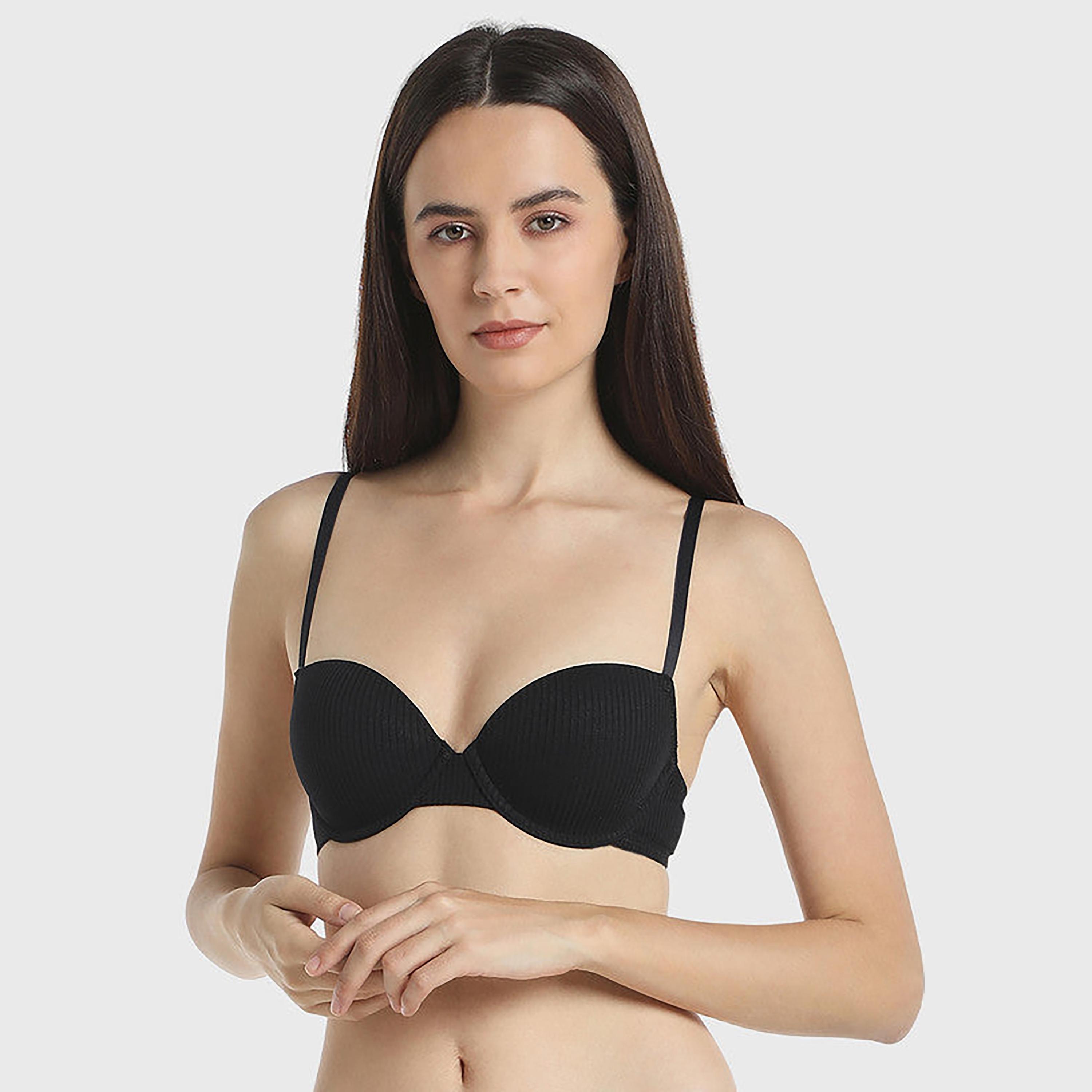 La Senza Trendy Black Wired Medium Support Lightly Lined Women's Balconette Bra-women-clothing-lingerie-bras-image-1