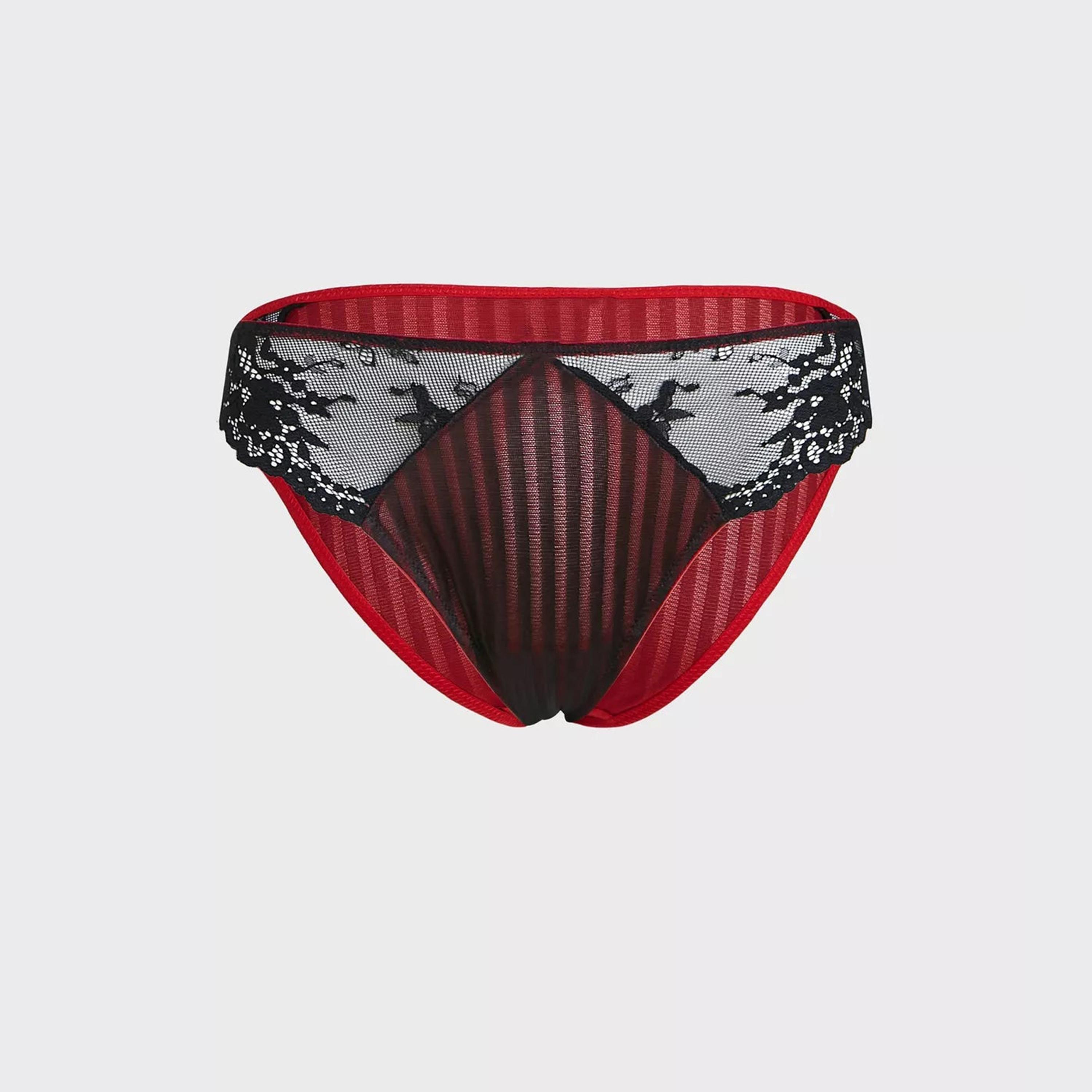 La Senza Medium Coverage Red & Anthracite Women's High Leg Briefs-women-clothing-lingerie-panties-image-1