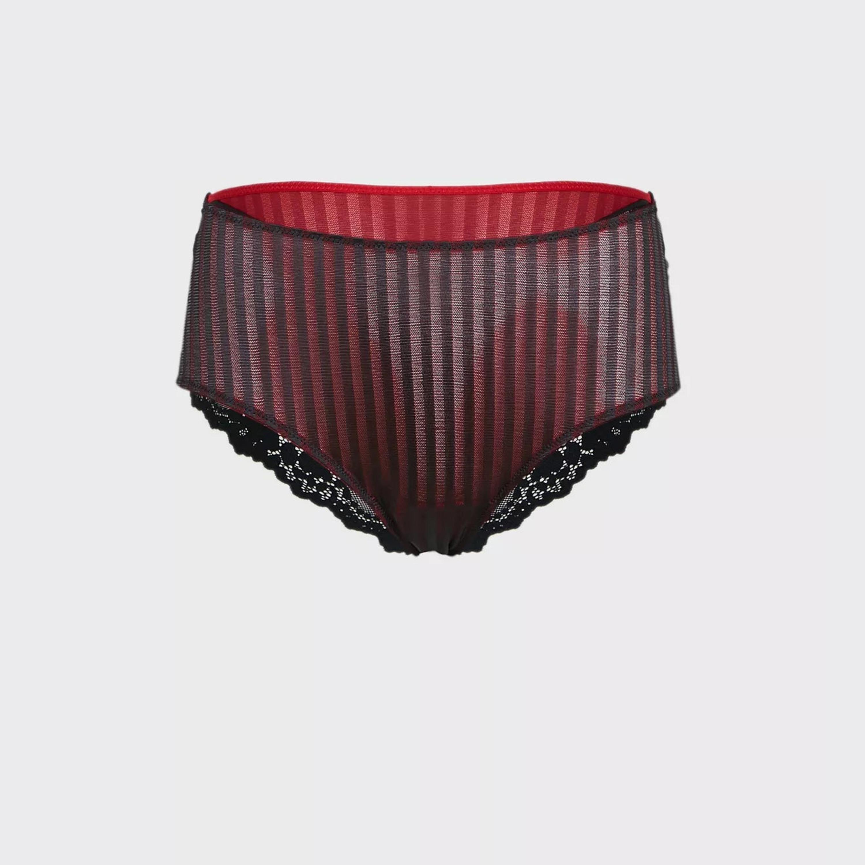 La Senza Medium Coverage Red & Anthracite Women's High Leg Briefs-women-clothing-lingerie-panties-image-1