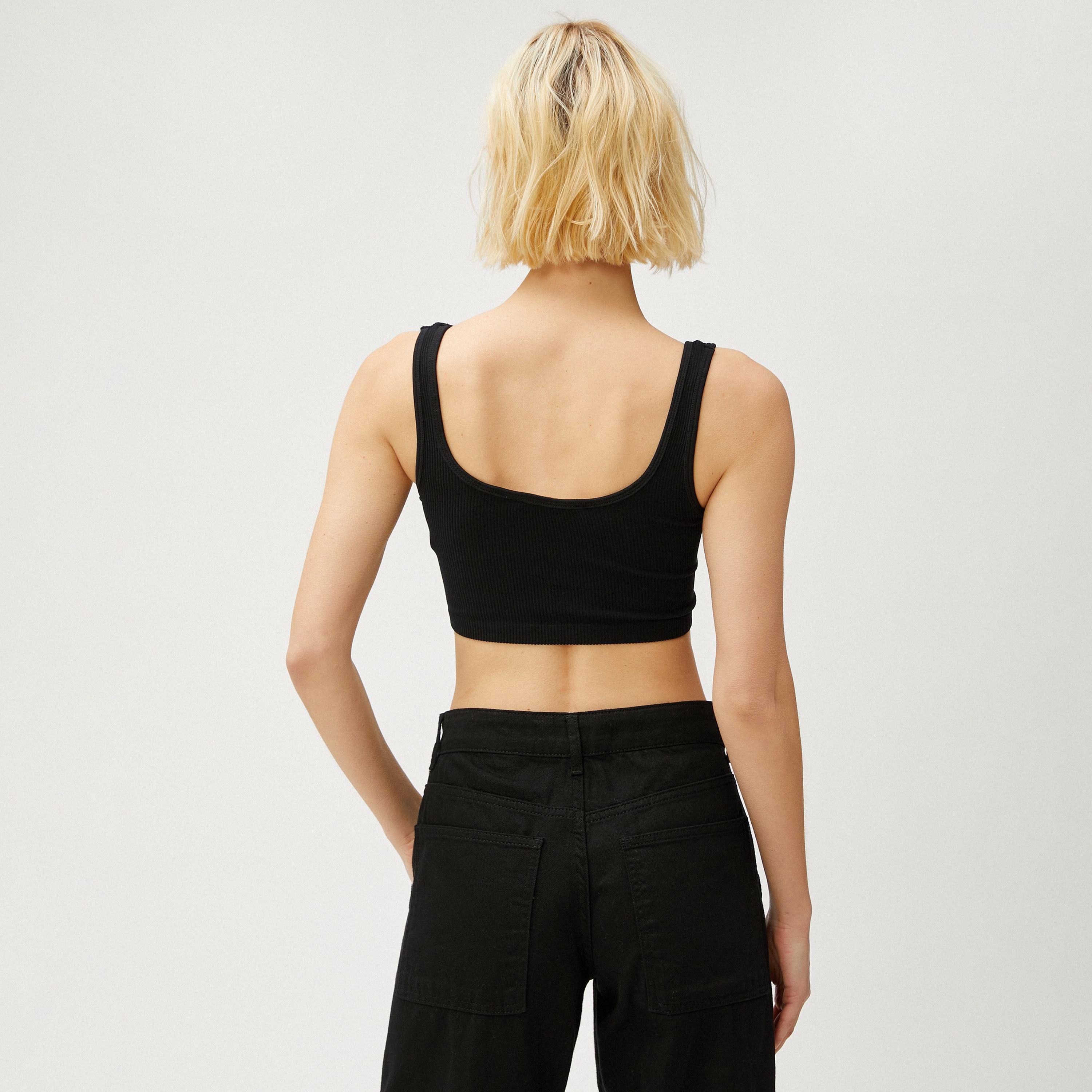 KOTON Black Ribbed Nylon Square Neck Women's Top-women-clothing-shirtsandblouses-blouses-image-3